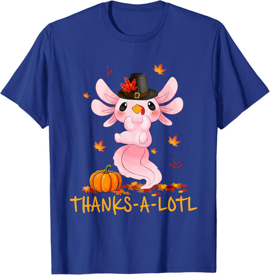 Cute Axolotl Turkey Thanks-A-Lotl Happy Thanksgiving Day T-Shirt - T-Shirt | Royal