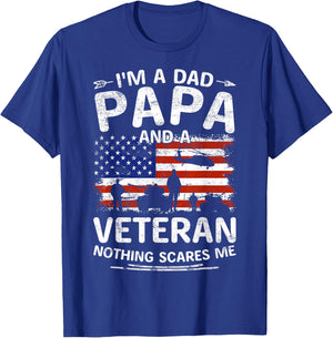 I'm A Dad Papa And Veteran Fathers Day Retro Papa Grandpa T-Shirt - T-Shirt | Royal