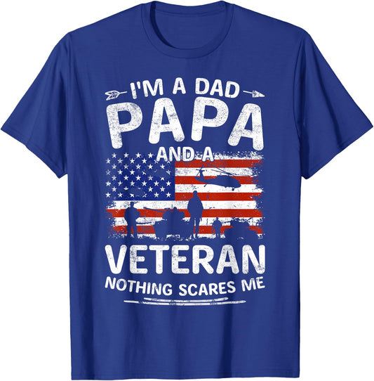 I'm A Dad Papa And Veteran Fathers Day Retro Papa Grandpa T-Shirt - T-Shirt | Royal