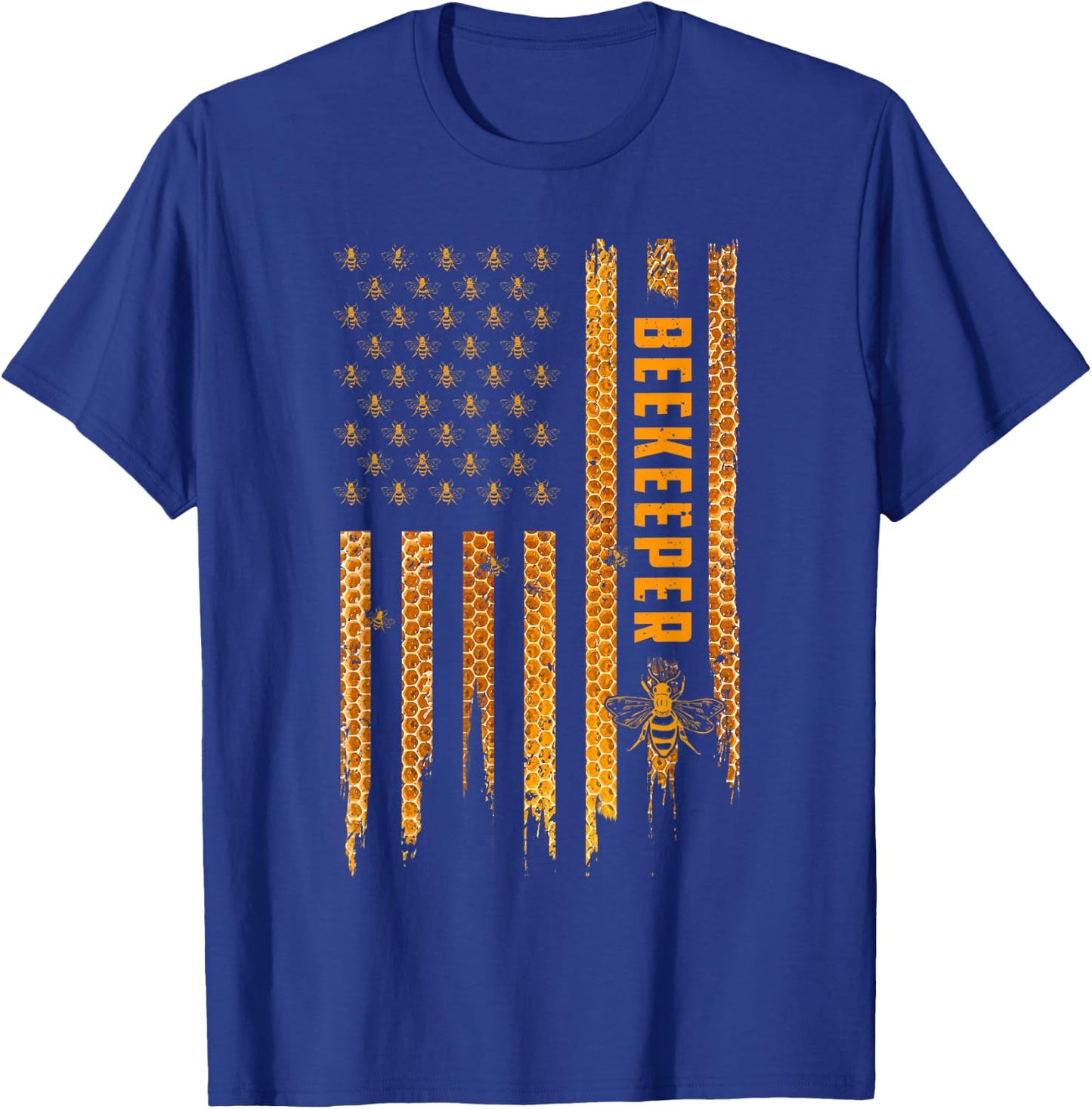 Beekeeping American Flag Honeycomb Honey Bees Beekeeper T-Shirt - T-Shirt | Royal