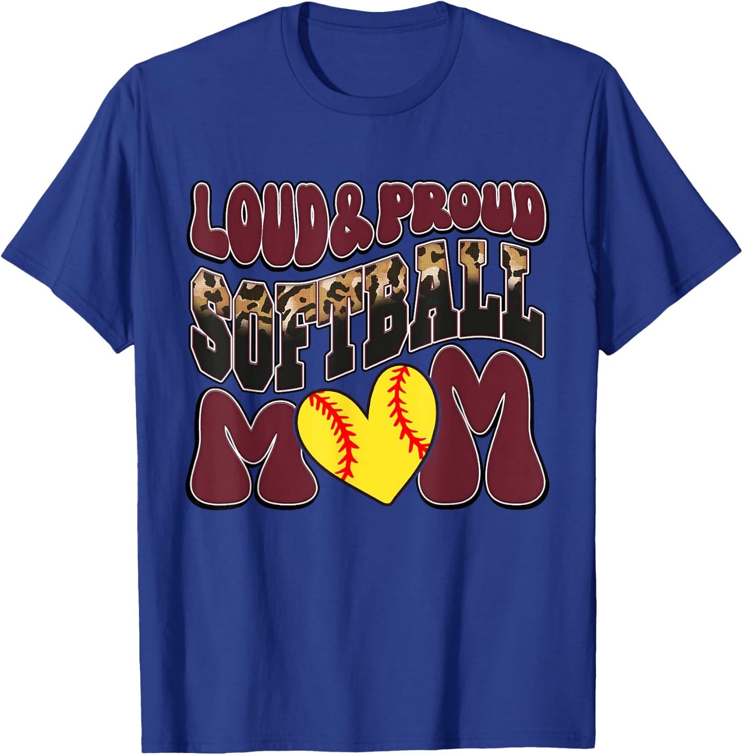 Loud Proud Softball Mom Maroon Team Leopard Softball Mom T-Shirt - T-Shirt | Royal