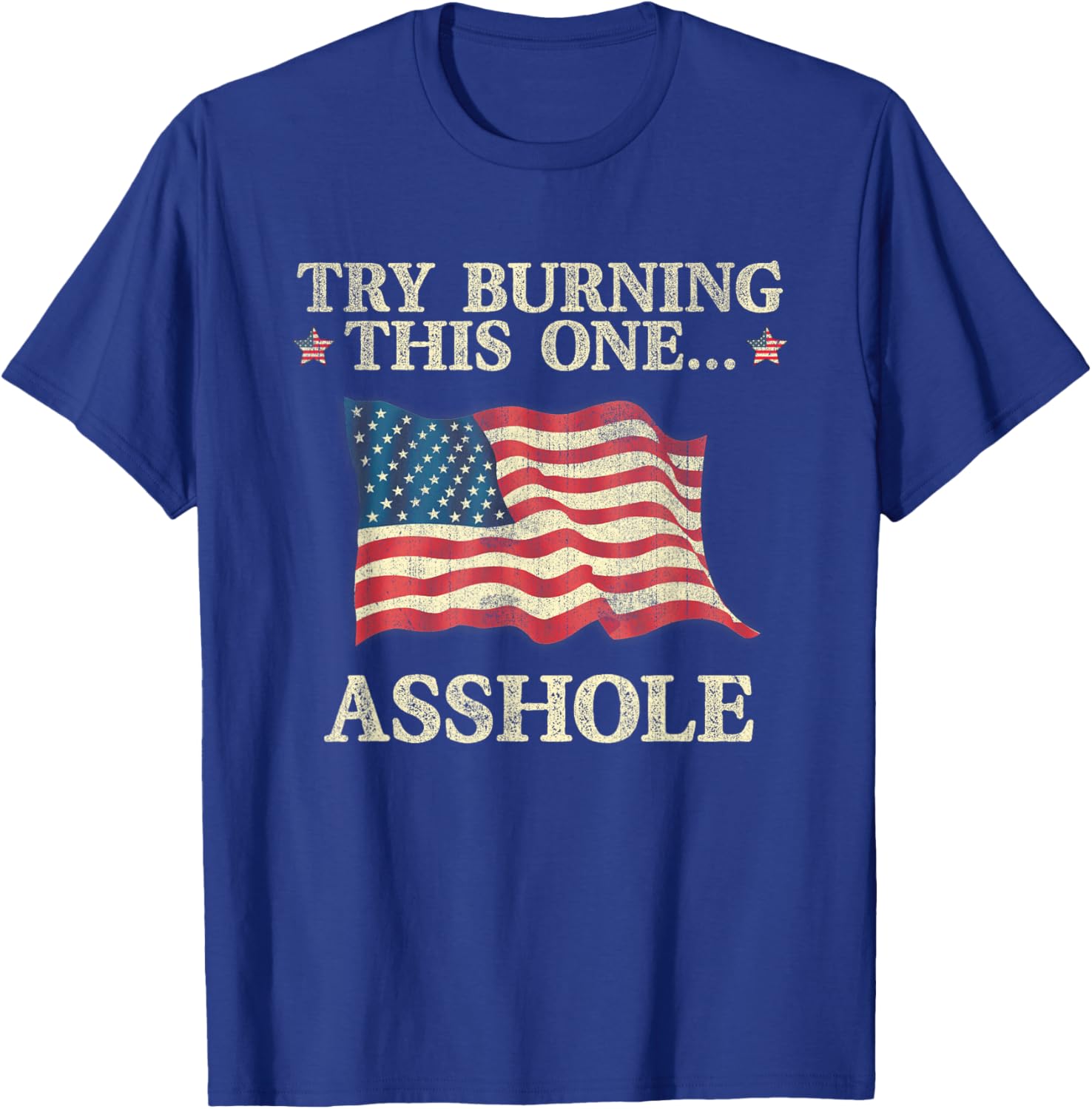 Try Burning This One Asshole American Flag Vintage Women Men T-Shirt - T-Shirt | Royal