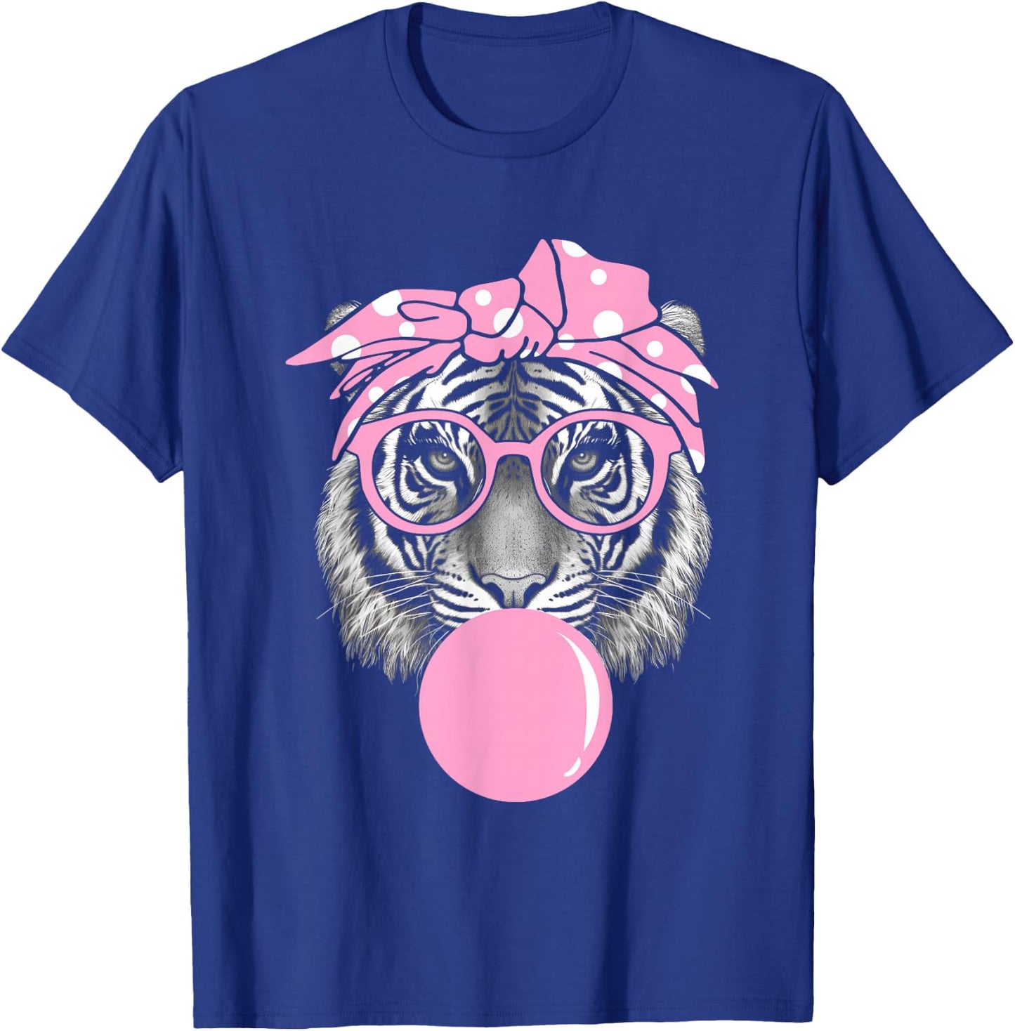 Funny Pink Tiger For Girl Glasses & Pink Bubble Gum T-Shirt - T-Shirt | Royal