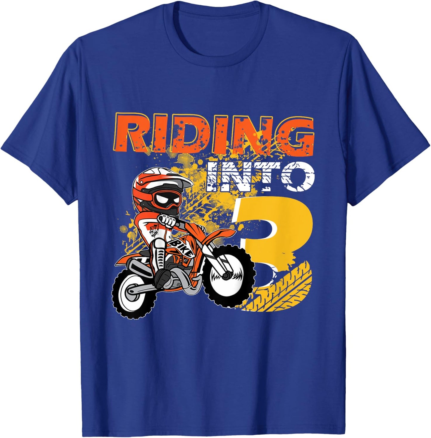 Kids Riding Into 3 Years Old Dirt Biker 3rd Birthday Boys Kids T-Shirt - T-Shirt | Royal
