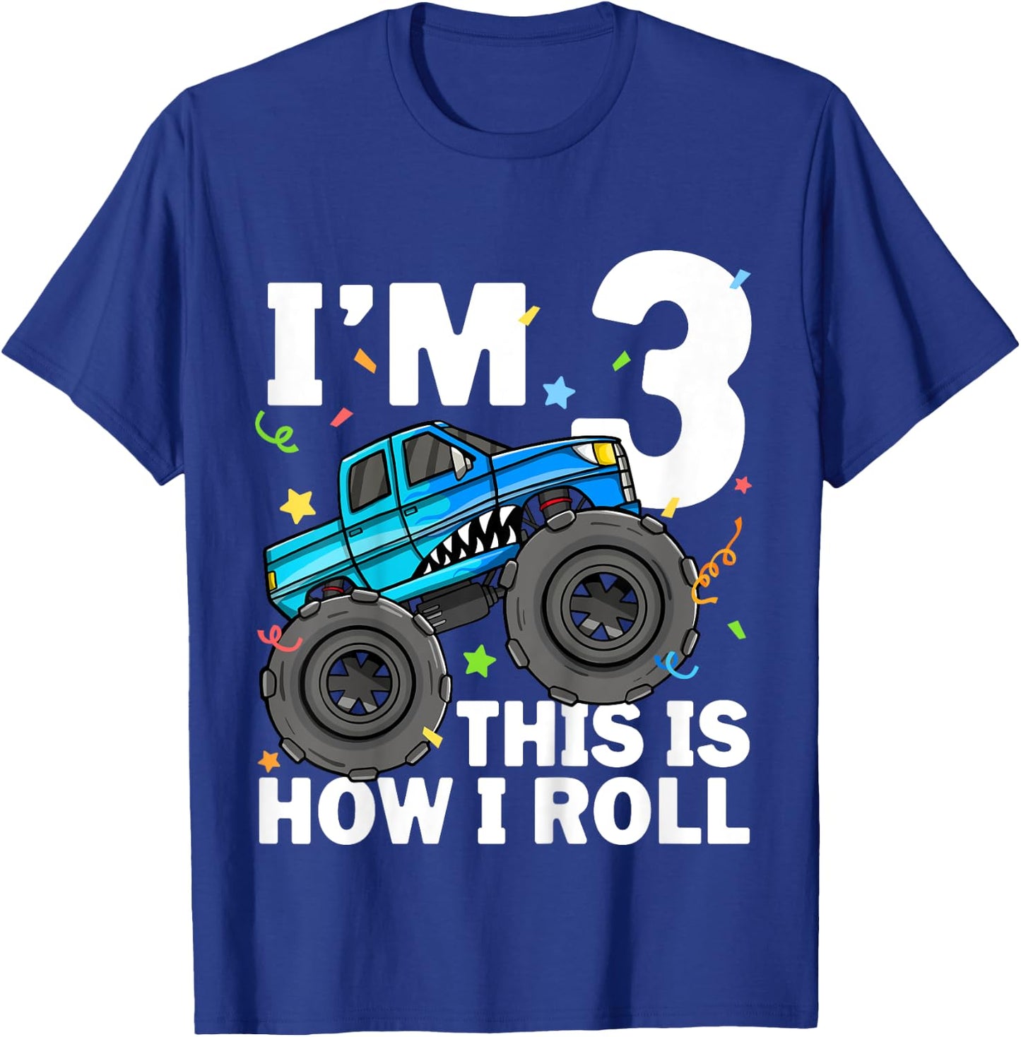 Kids Monster Truck Shark 3rd Birthday Boy Toddler 3 Three T-Shirt - T-Shirt | Royal