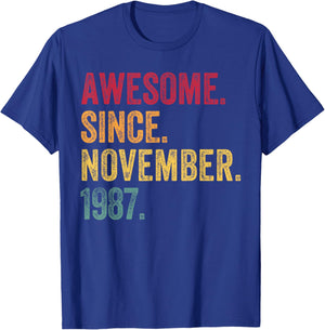 Awesome Since November 1987 38th Birthday Gift 38 Years Old T-Shirt - T-Shirt | Royal