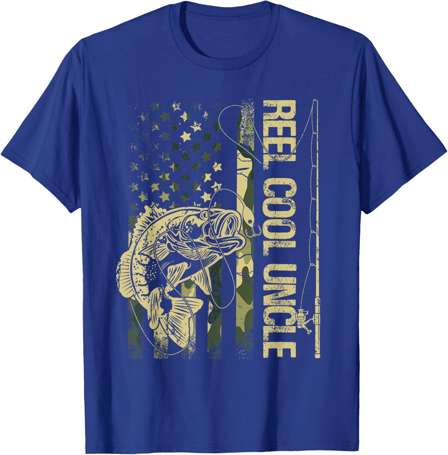 Reel Cool Uncle Camouflage American Flag Father's Day T-Shirt - T-Shirt | Royal