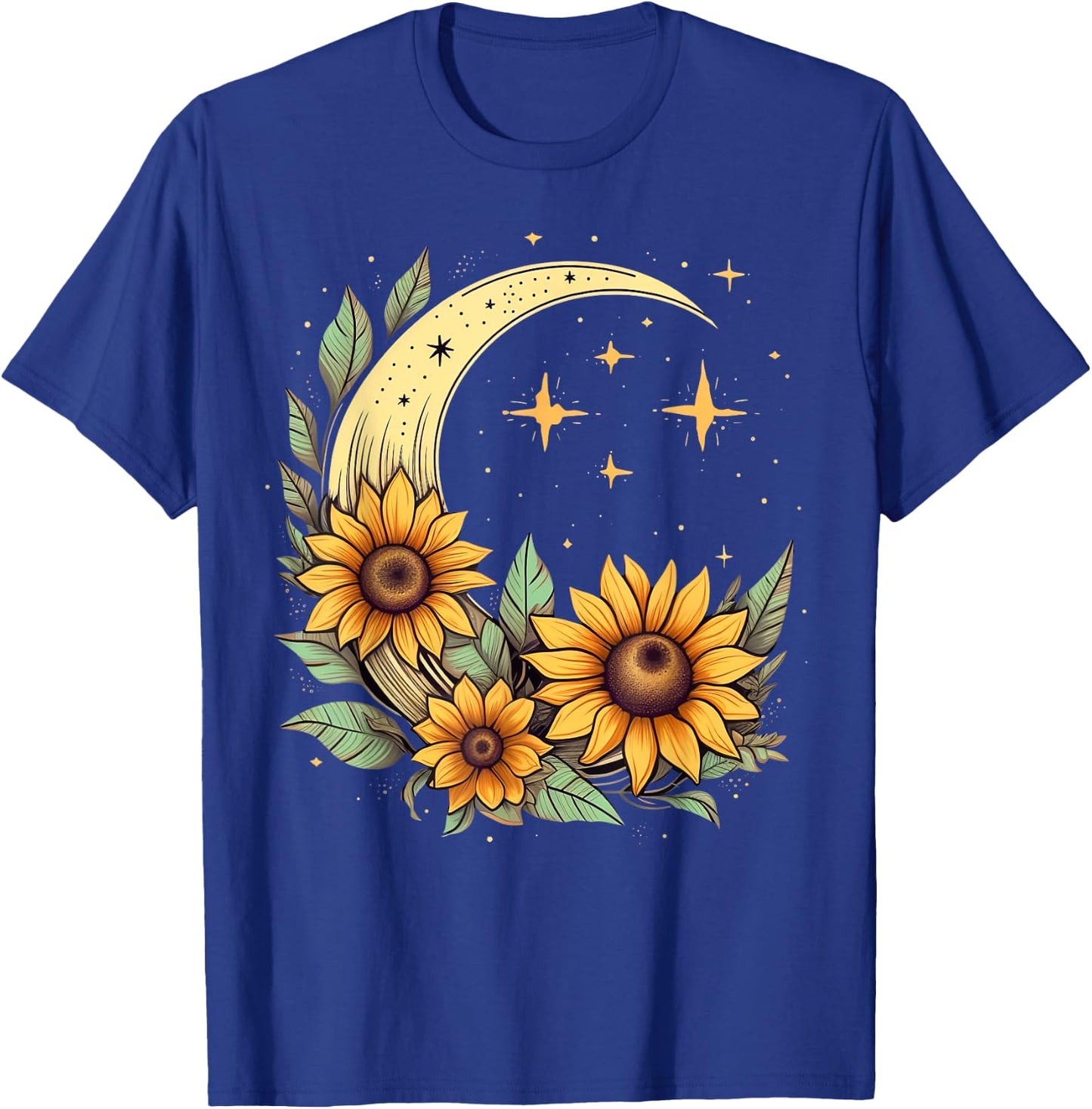 Floral Moon Sunflower on Celestial Sunflower Lunar T-Shirt - T-Shirt | Royal