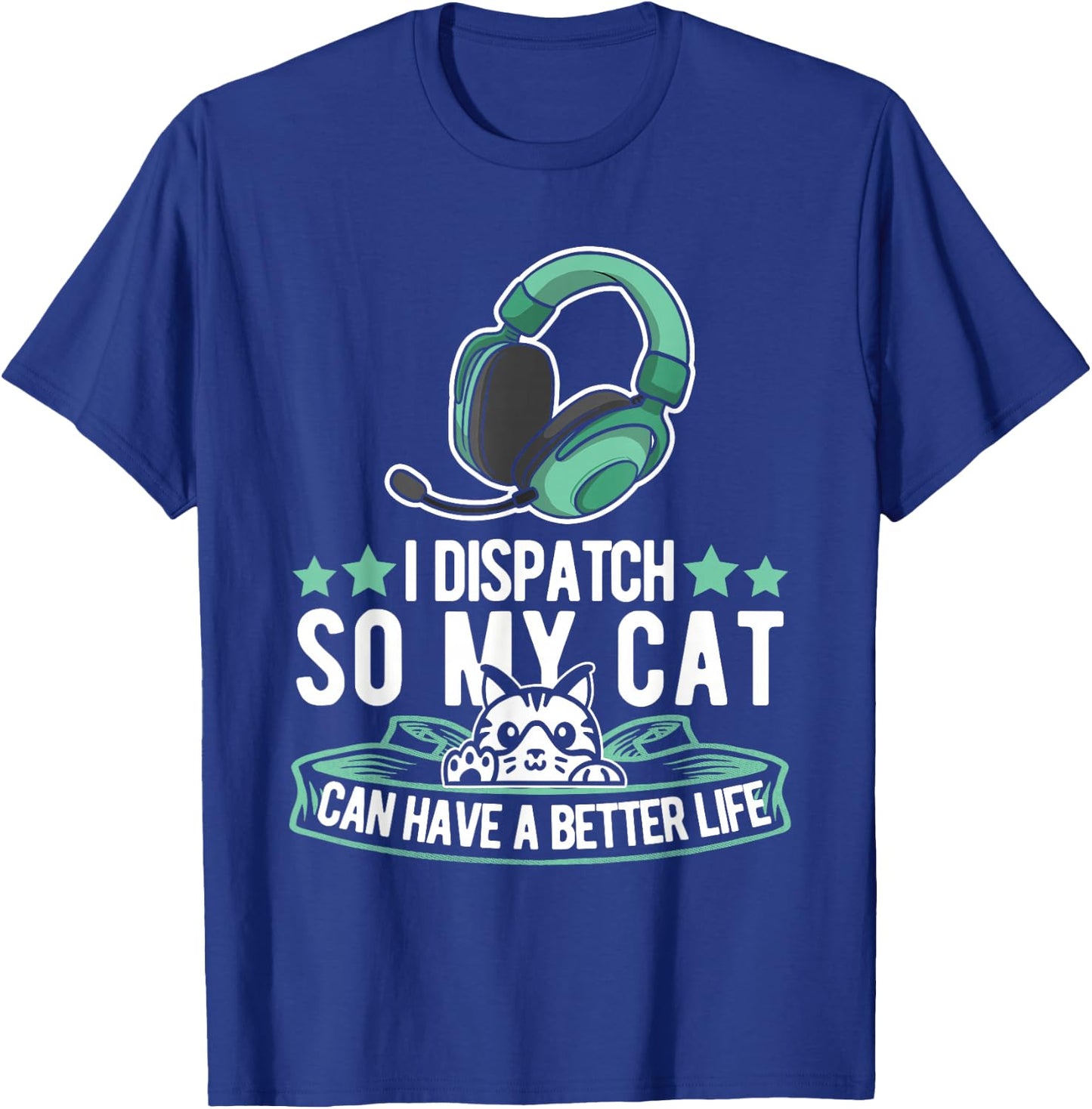 Thin Gold Line Cat - Police Yellow Emergency Dispatcher T-Shirt - T-Shirt | Royal