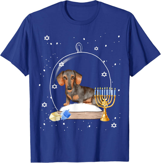 Hanukkah Dachshund Dog Snow Globe Pajama T-Shirt - T-Shirt | Royal