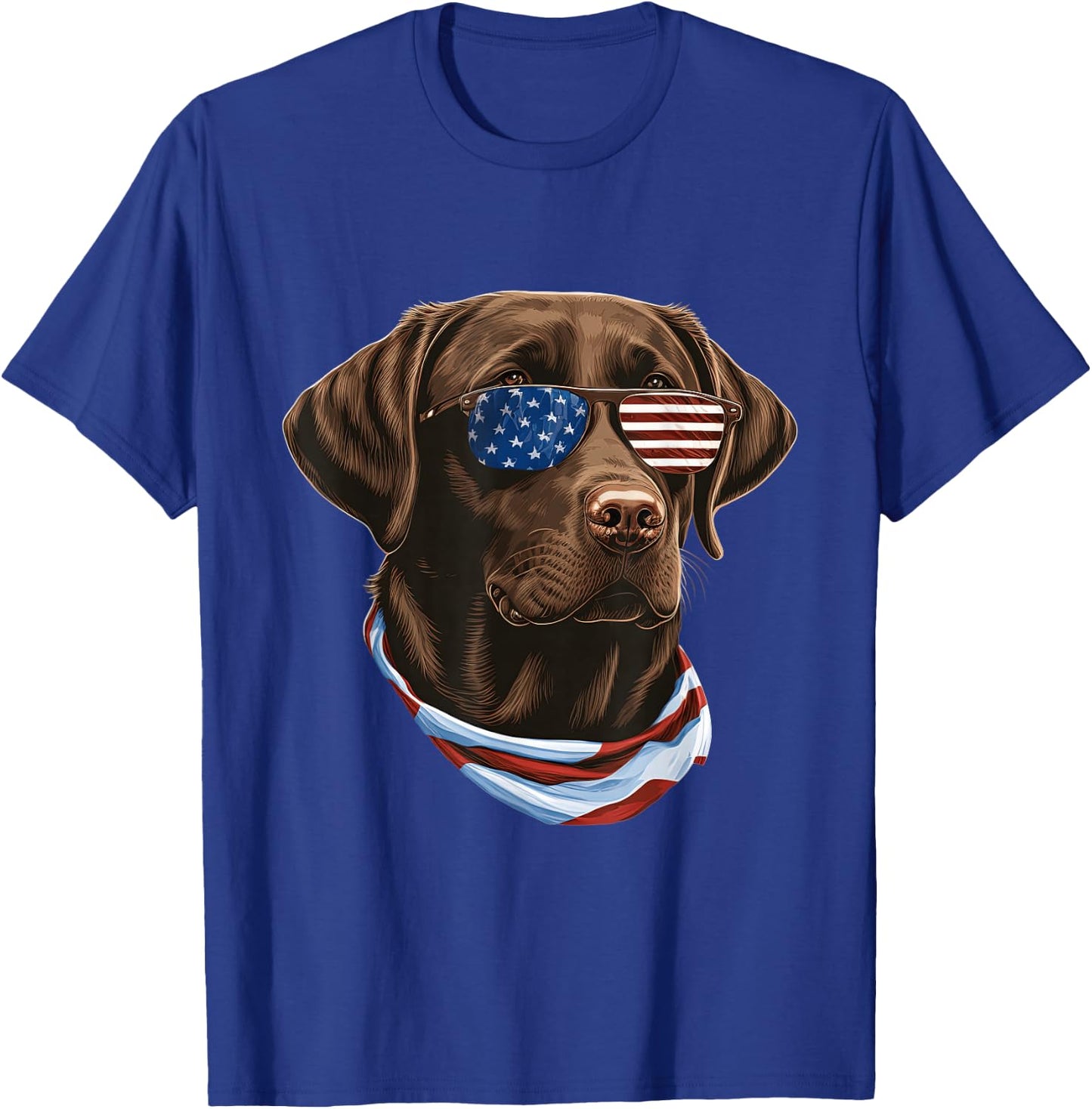 Chocolate Labrador With USA Sunglasses And Flag T-Shirt - T-Shirt | Royal