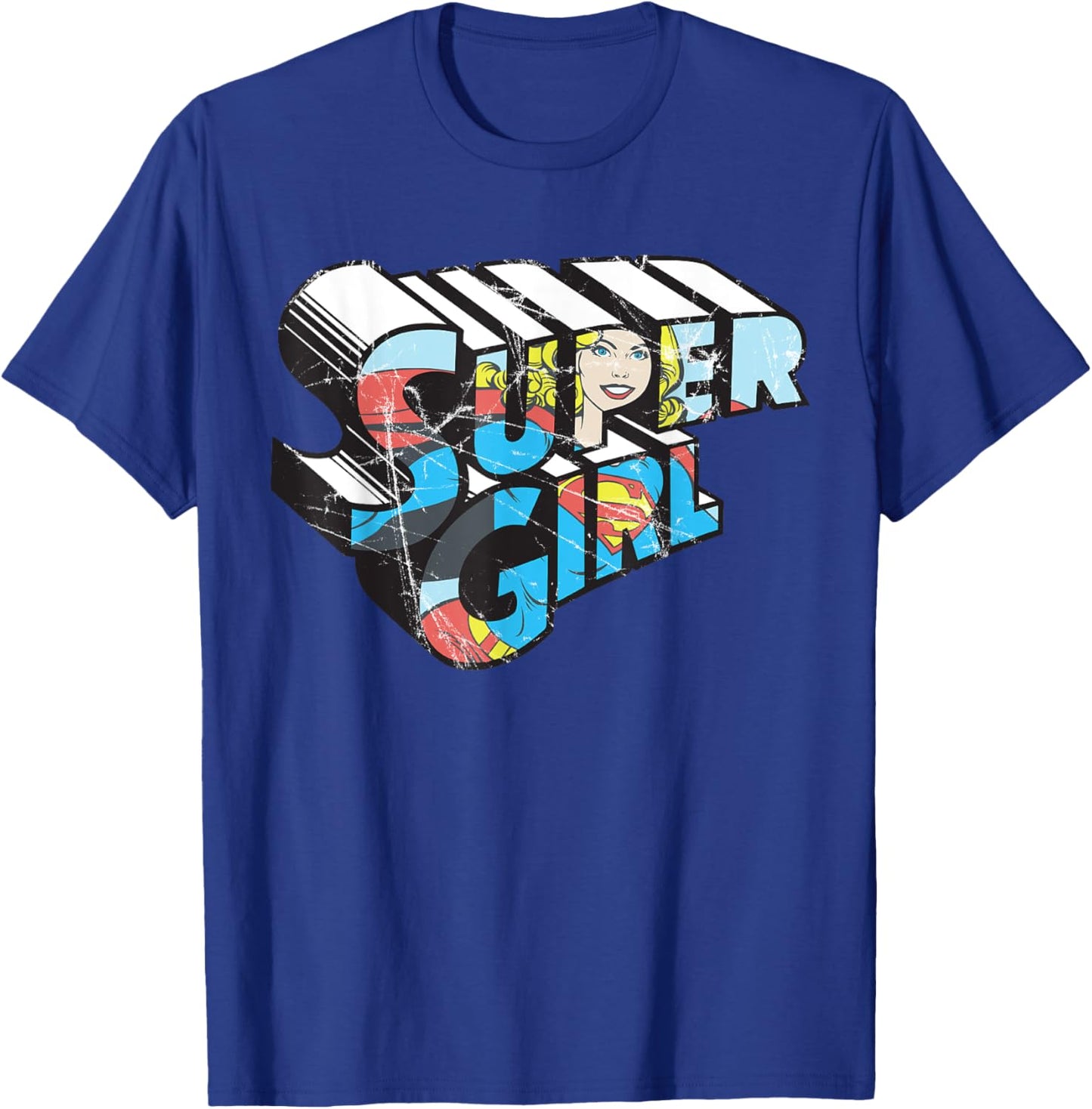 DC Supergirl Logo Character Distressed T-Shirt - T-Shirt | Royal