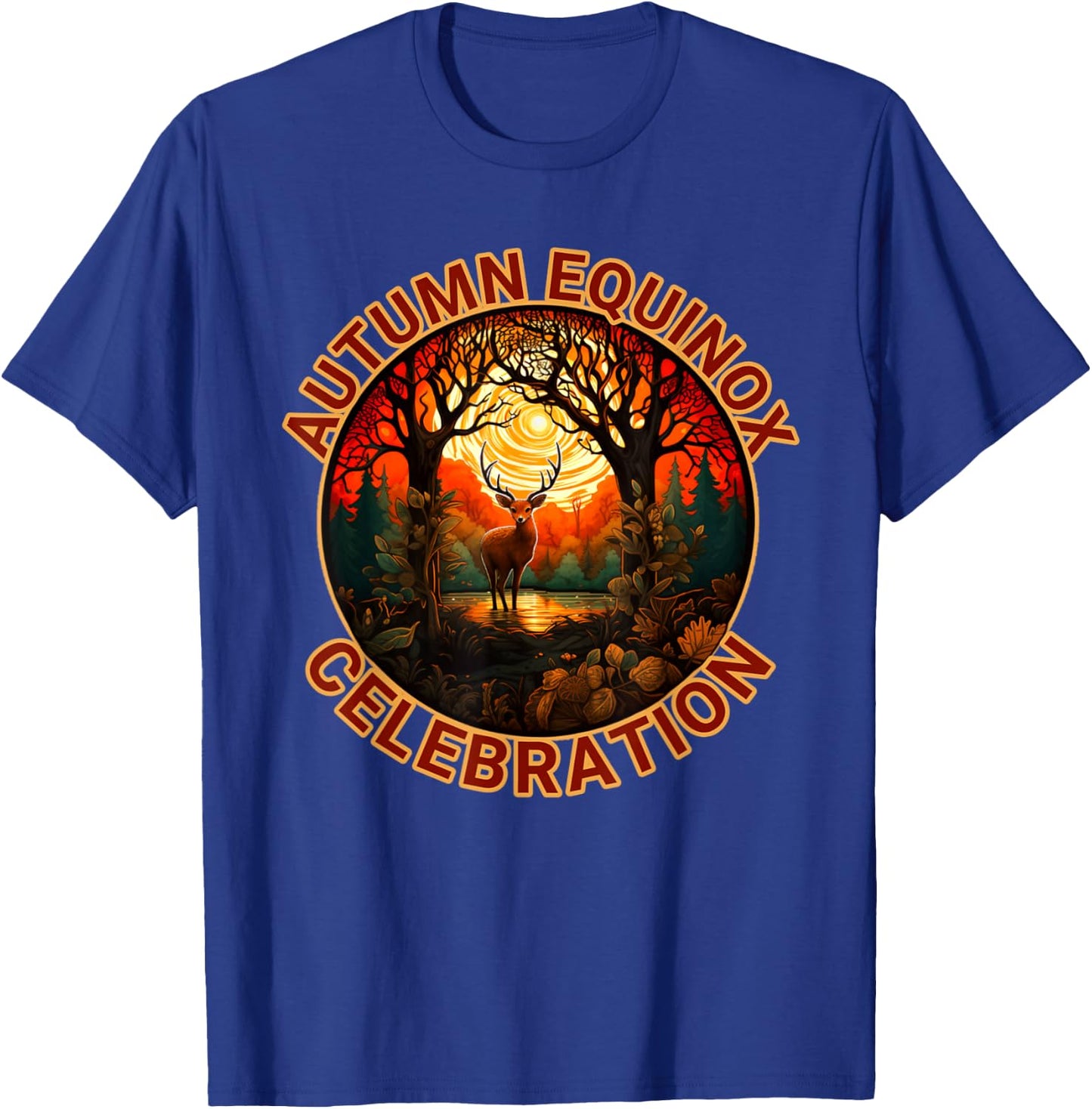 Autumn Equinox Celebration Fall Leaves Deer Autumn Design T-Shirt - T-Shirt | Royal