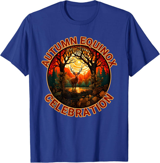 Autumn Equinox Celebration Fall Leaves Deer Autumn Design T-Shirt - T-Shirt | Royal