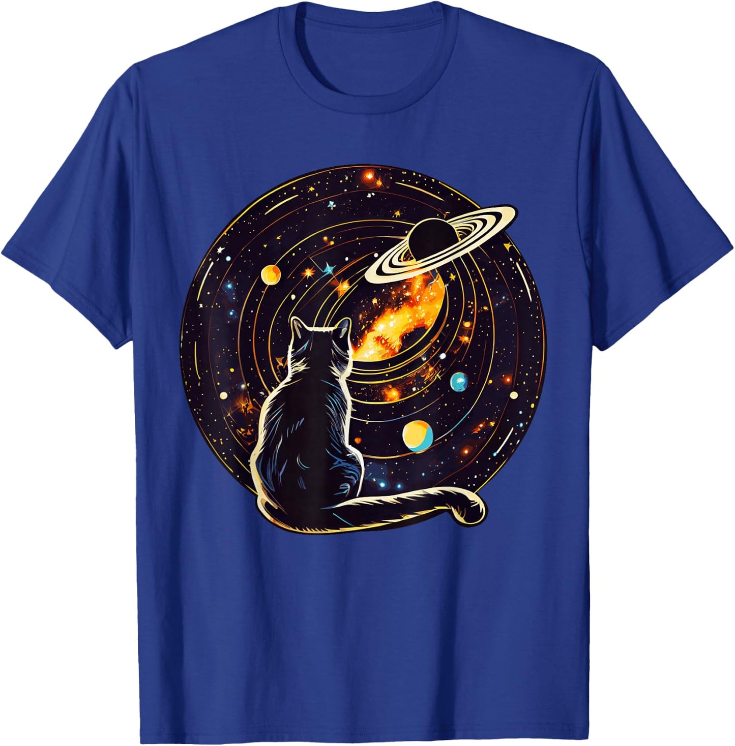 Cat Dad, Lover : Cat Staring at Planet Saturn T-Shirt - T-Shirt | Royal