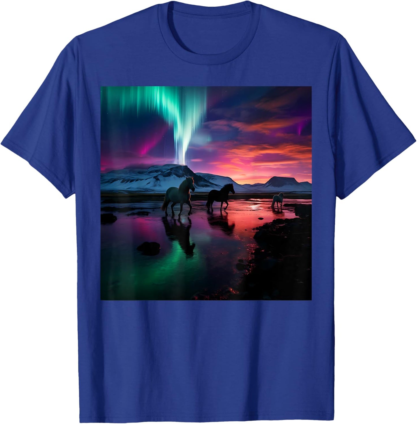 Iceland Northern Lights Aurora Borealis Horse Graphic Design T-Shirt - T-Shirt | Royal