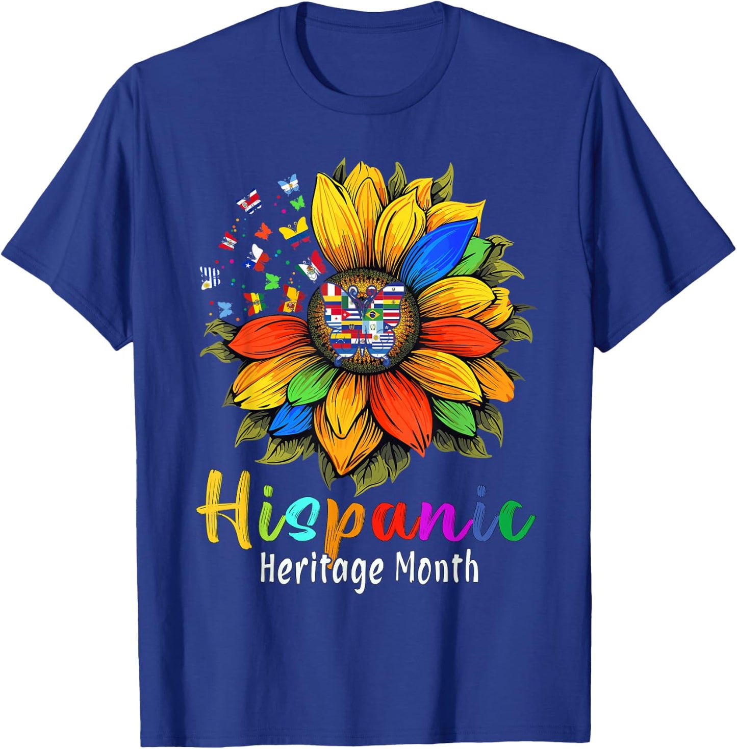 Sunflower Latin Countries Flags Hispanic Heritage Month T-Shirt - T-Shirt | Royal