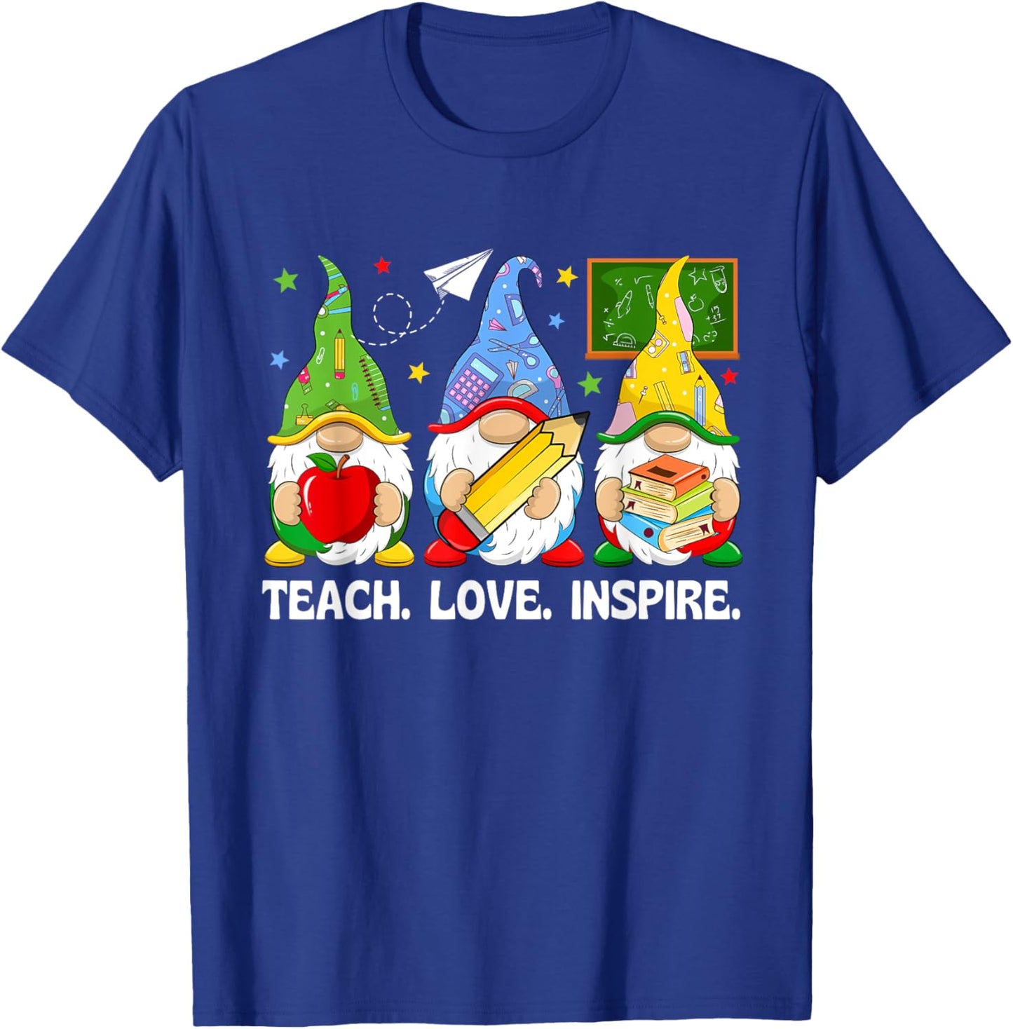 Cute Gnomes Teach Love And Inspire Back To School Teacher T-Shirt - T-Shirt | Royal