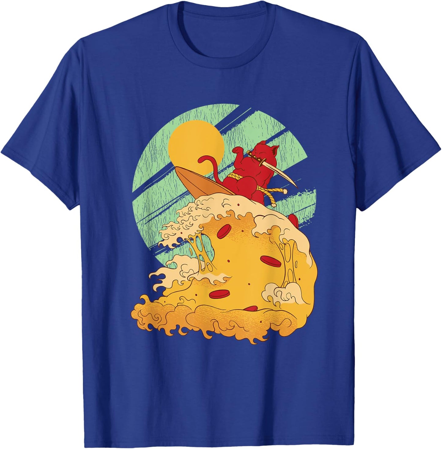 Surfing Japan Samurai Cat Vintage Surf Board T-Shirt - T-Shirt | Royal