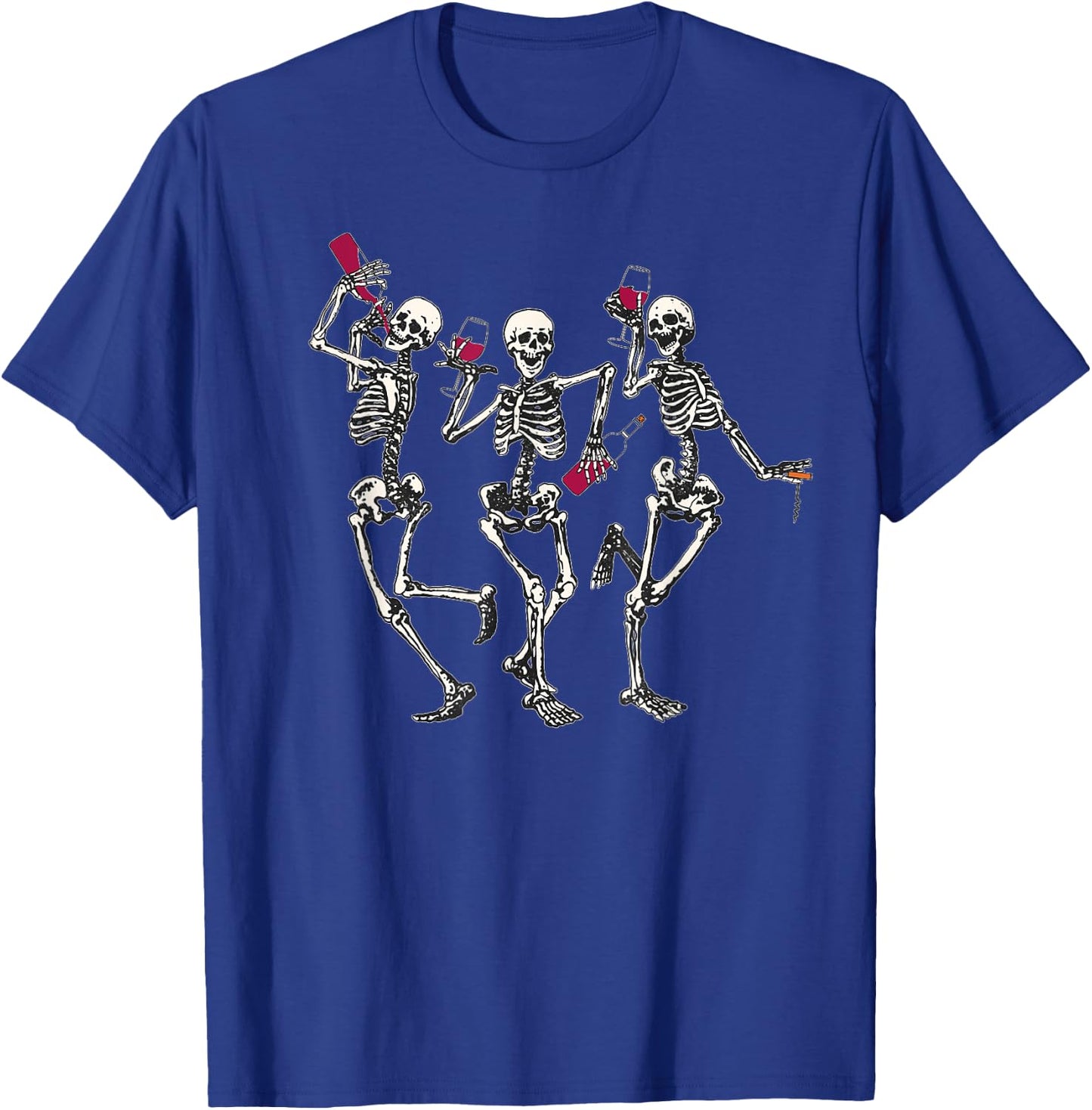 Dancing Skeletons drinking wine lover Funny Halloween scary T-Shirt - T-Shirt | Royal