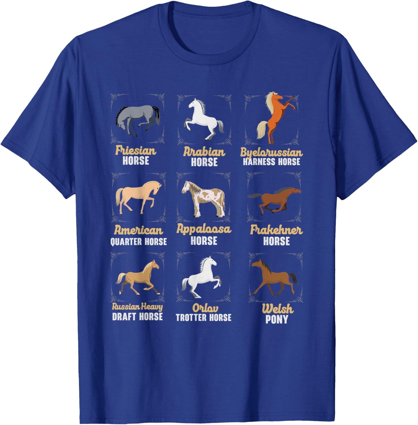 Horse Breeds Equestrian Horse Rider Racer Horseback Riding T-Shirt - T-Shirt | Royal
