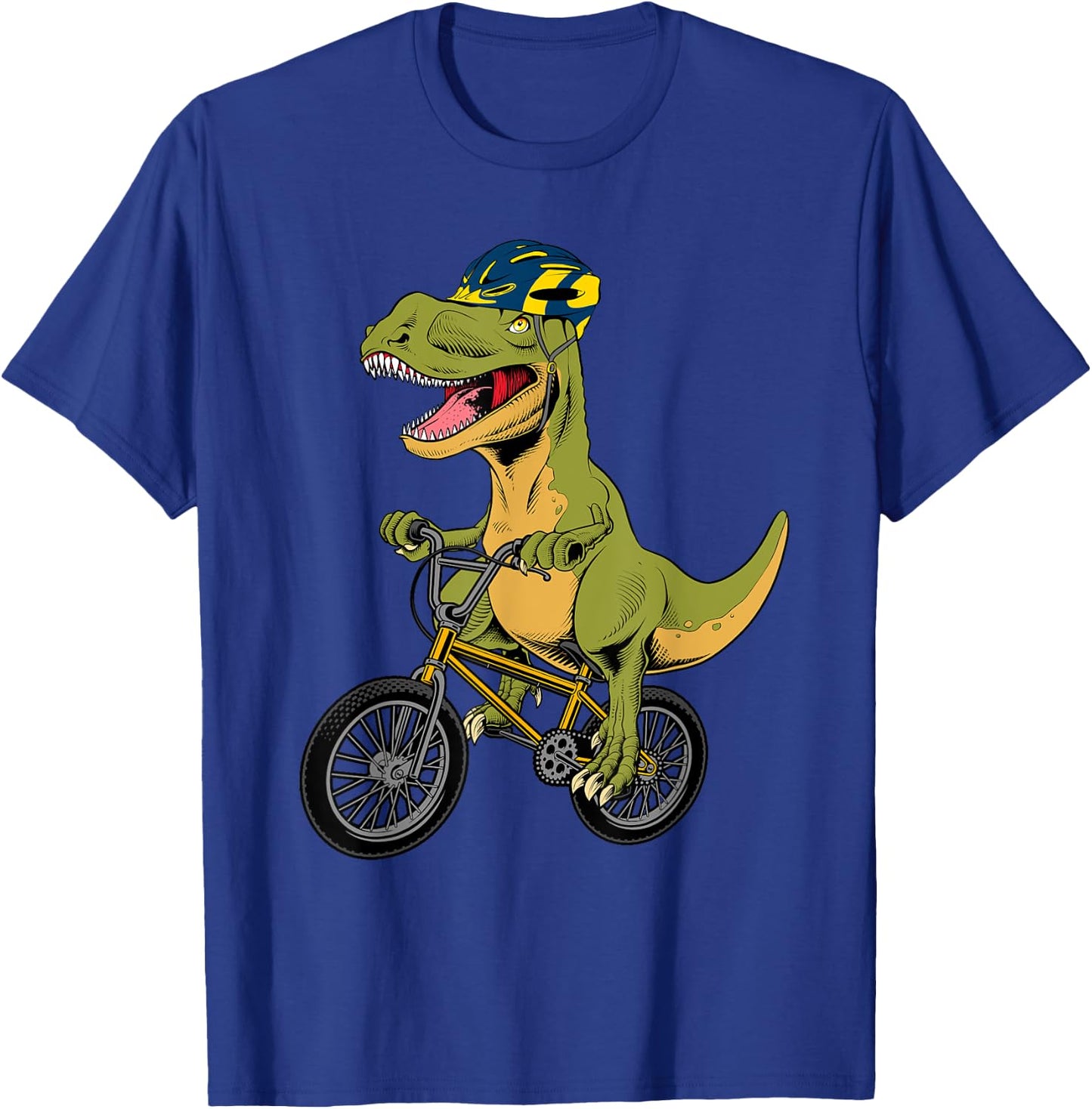 Cool BMX Boys Kids Bike Rider T Rex Dinosaur Bicycle T-Shirt - T-Shirt | Royal