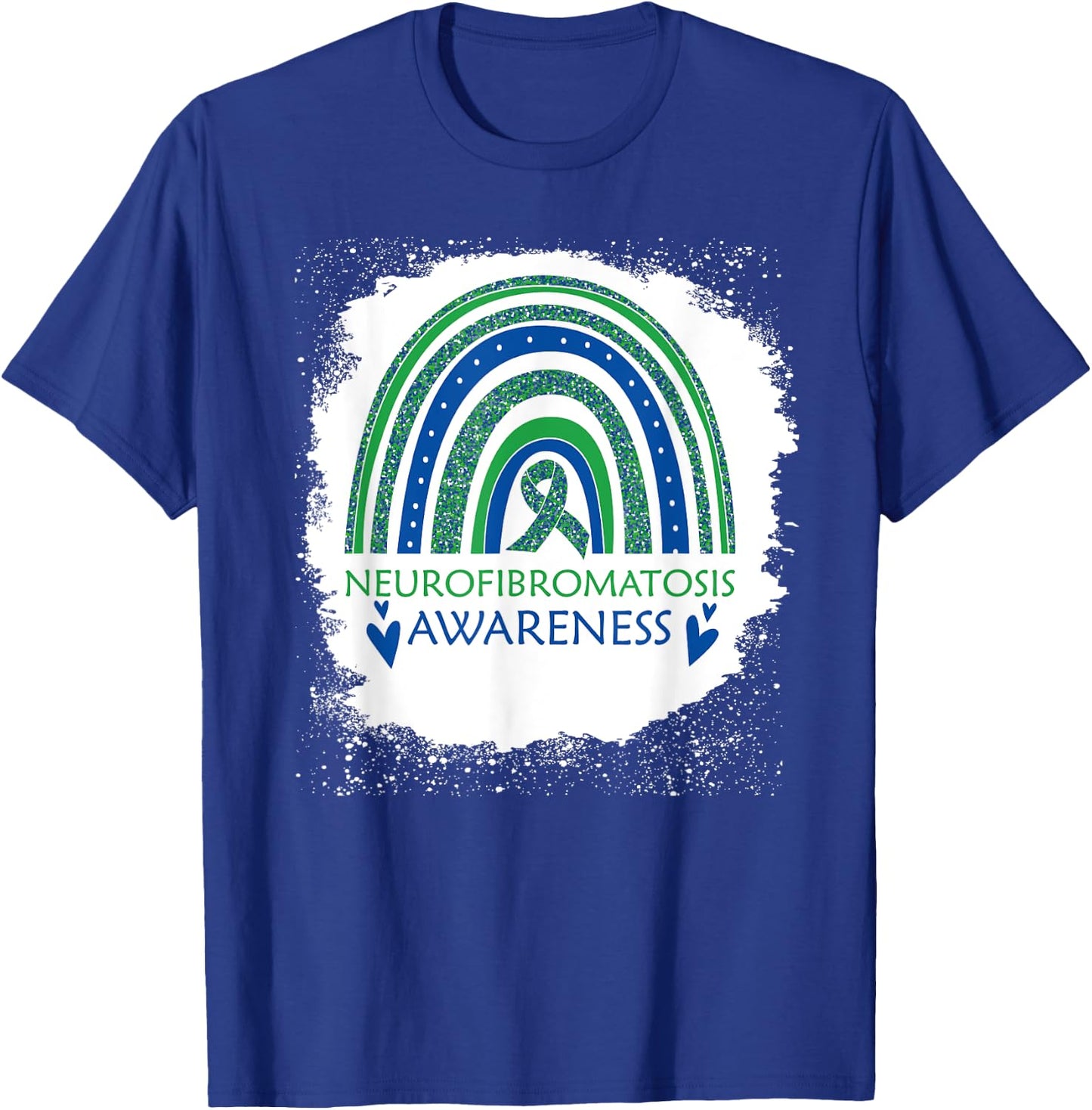 Neurofibromatosis Awareness Bleach Rainbow Blue Green Ribon T-Shirt - T-Shirt | Royal