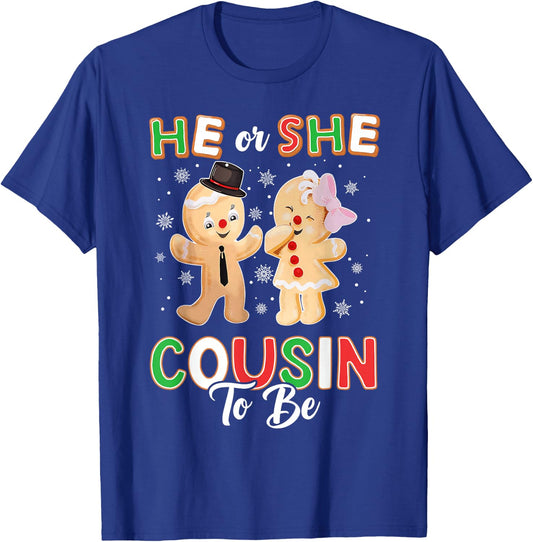 Gingerbread He or She Cousin To Be Christmas Gender Reveal T-Shirt - T-Shirt | Royal