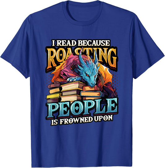Book Lover Avid Reader Bookworm Dragon Reading Books Reading T-Shirt - T-Shirt | Royal