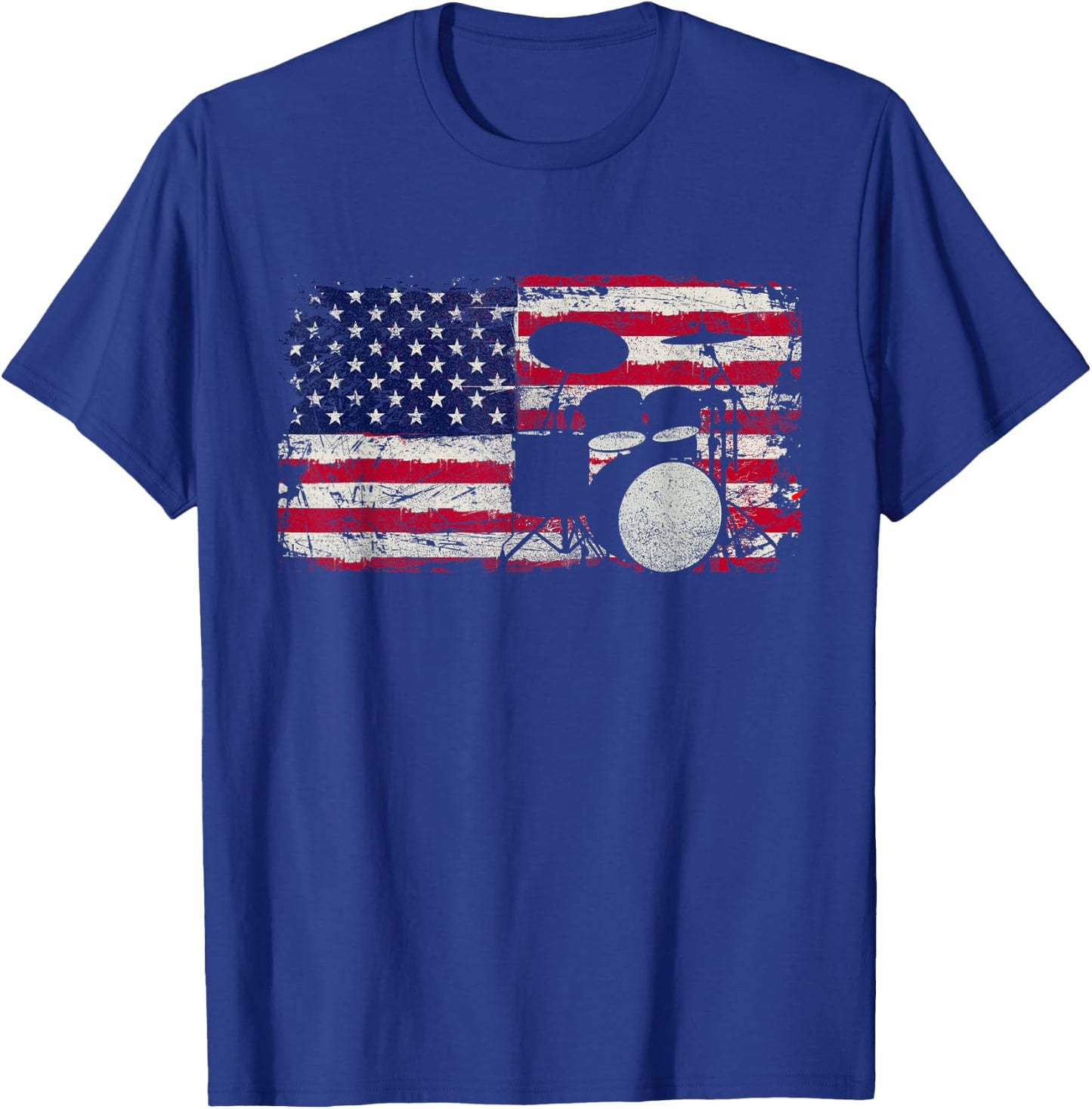 Drum Sets - USA Flag Drummer Music Lover Drumming T-Shirt - T-Shirt | Royal
