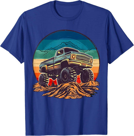 Retro Vintage Monster Truck Retro Sunset Monster Truck Boys T-Shirt - T-Shirt | Royal
