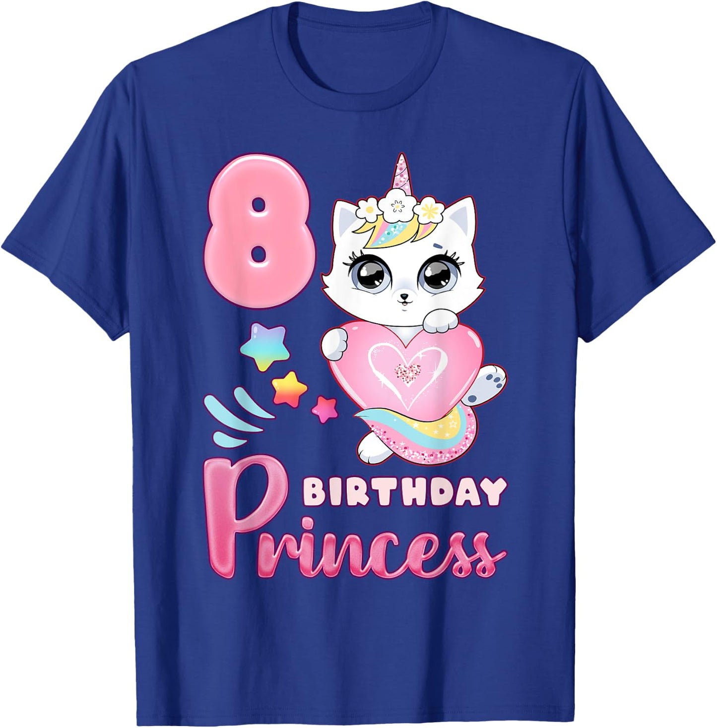 Girl, 8th birthday, unicorn cat, number 8 T-Shirt - T-Shirt | Royal