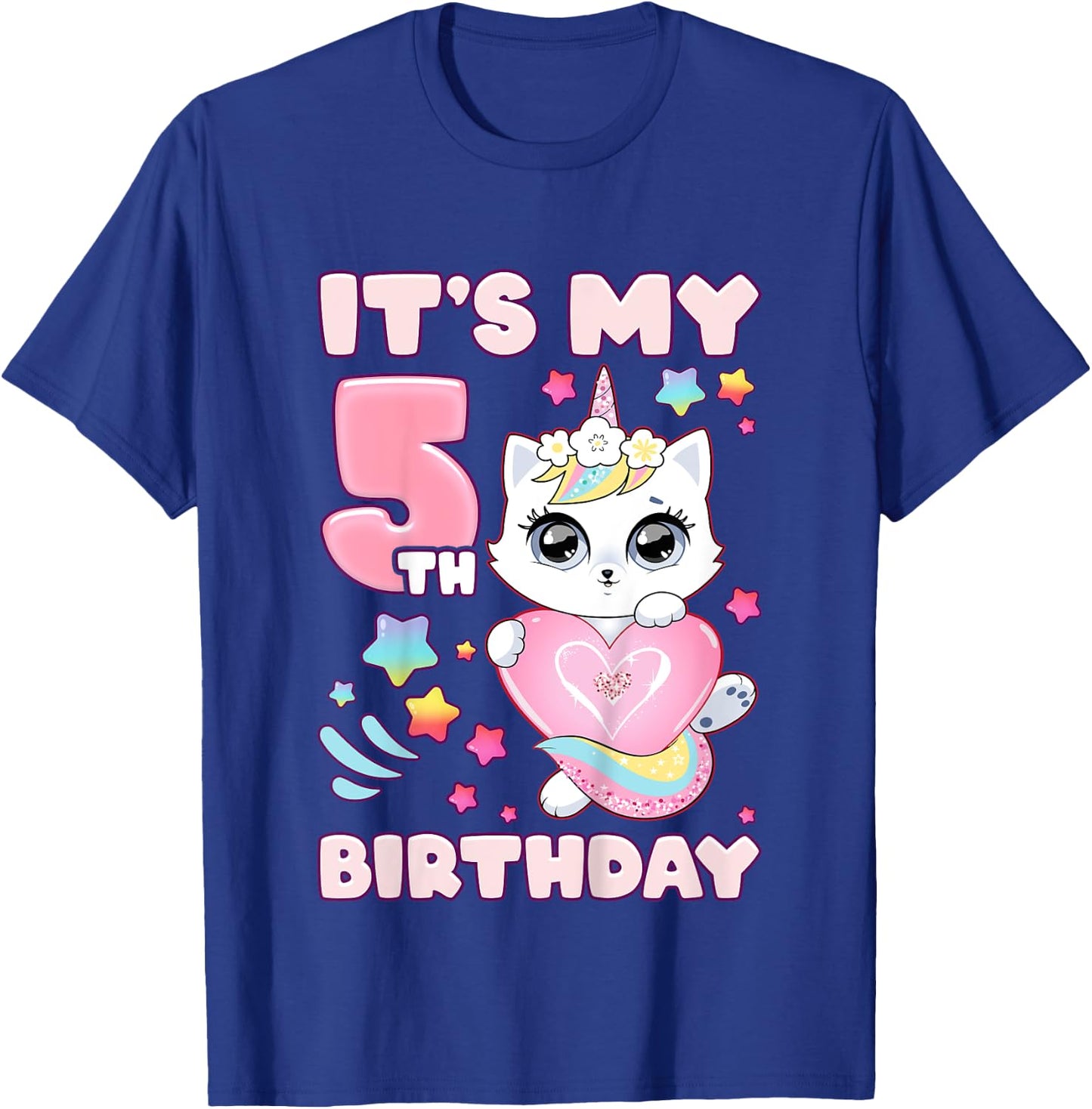 Birthday girl 5 years old, cat, unicorn, 5th birthday T-Shirt - T-Shirt | Royal