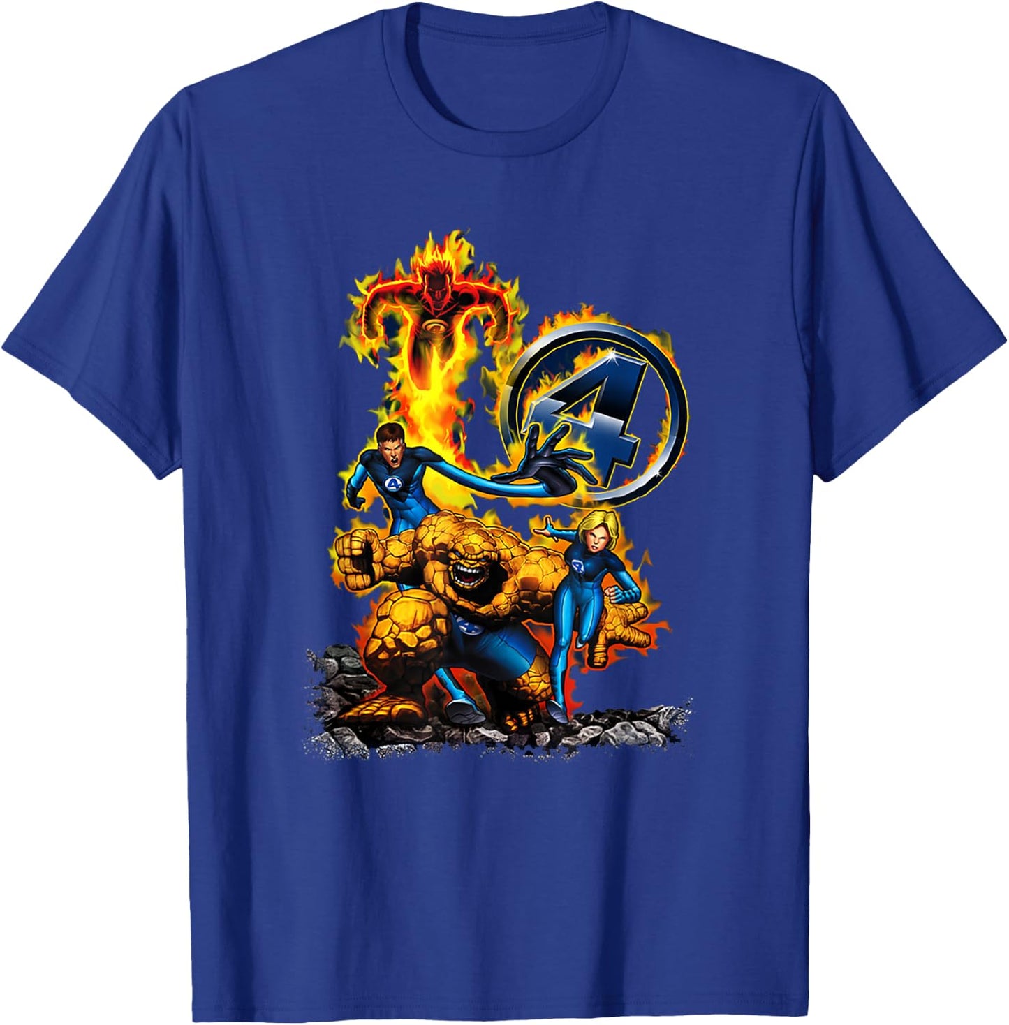 Marvel Fantastic Four Group Shot Battle Classic Portrait T-Shirt - T-Shirt | Royal