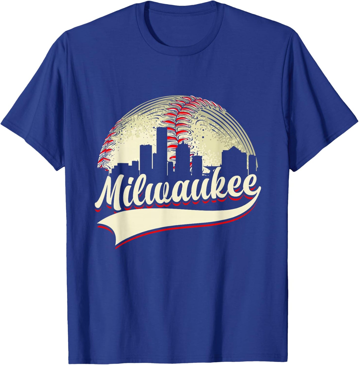 Milwaukee Cityscape Graphic Baseball Lover Player and Fans T-Shirt - T-Shirt | Royal