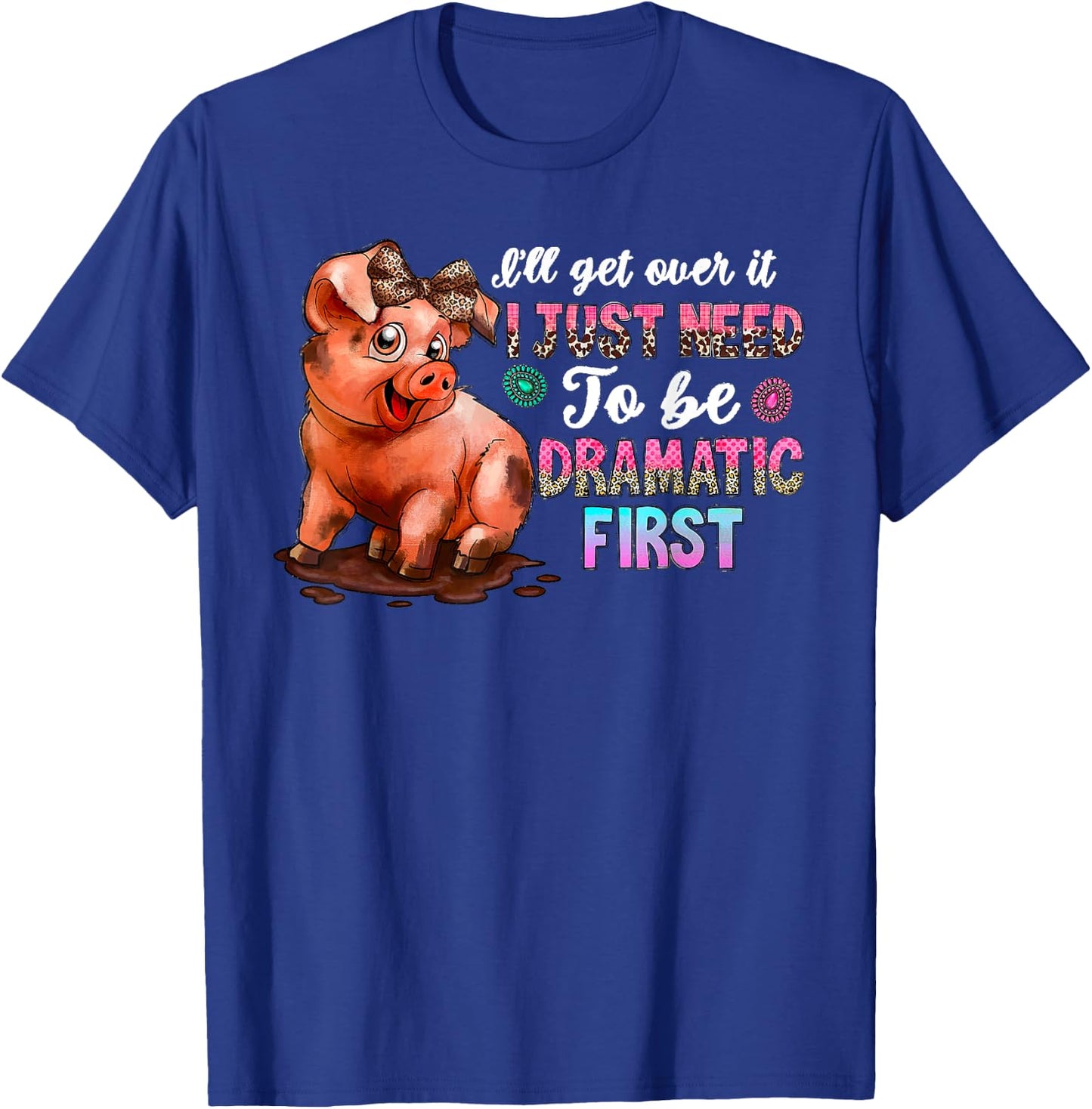 Funny Dramatic Pig Kawaii Leopard Bow Cute Farm Animal Lover T-Shirt - T-Shirt | Royal