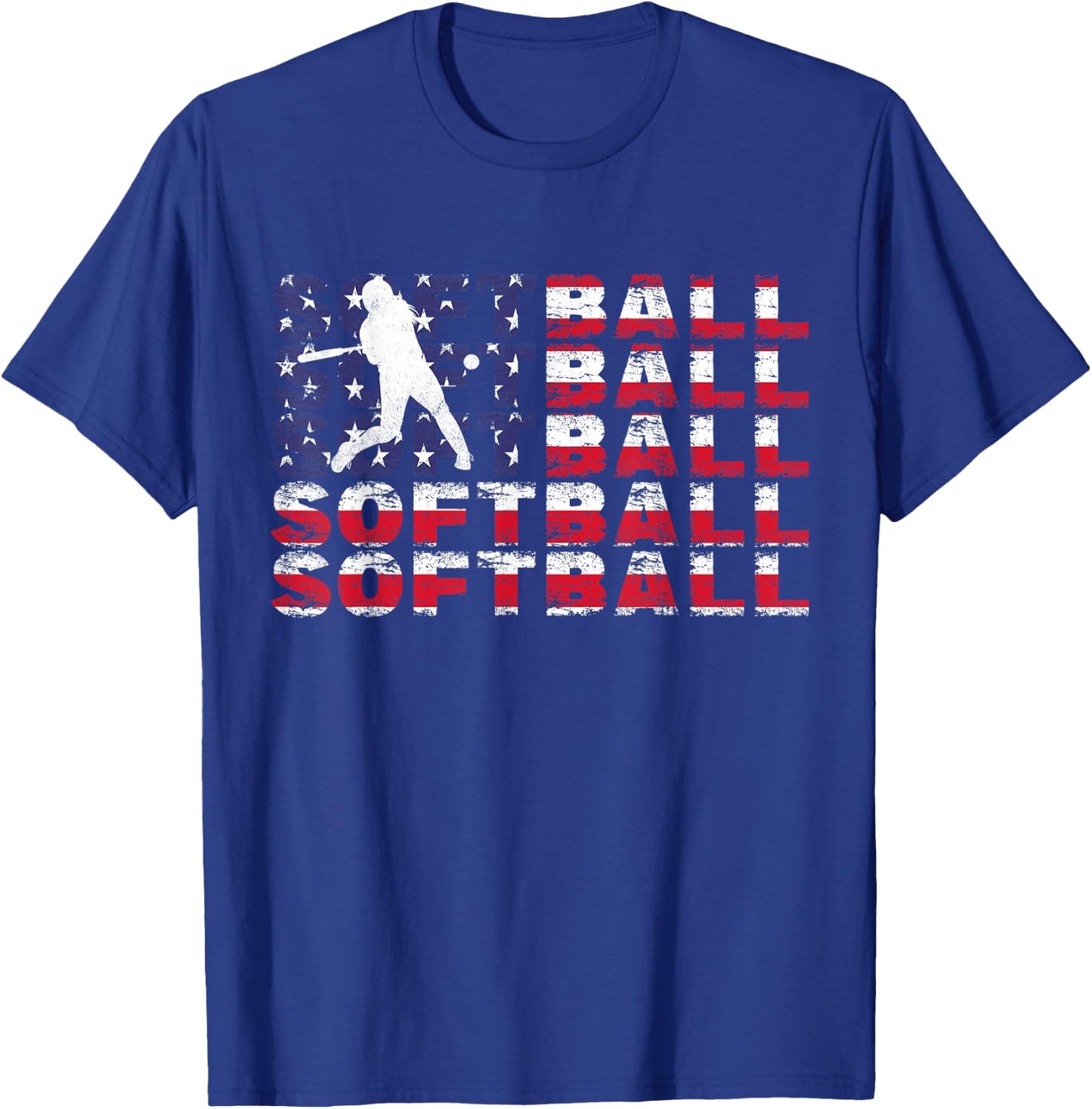 4th of July Softball American Flag Vintage Patriotic T-Shirt - T-Shirt | Royal