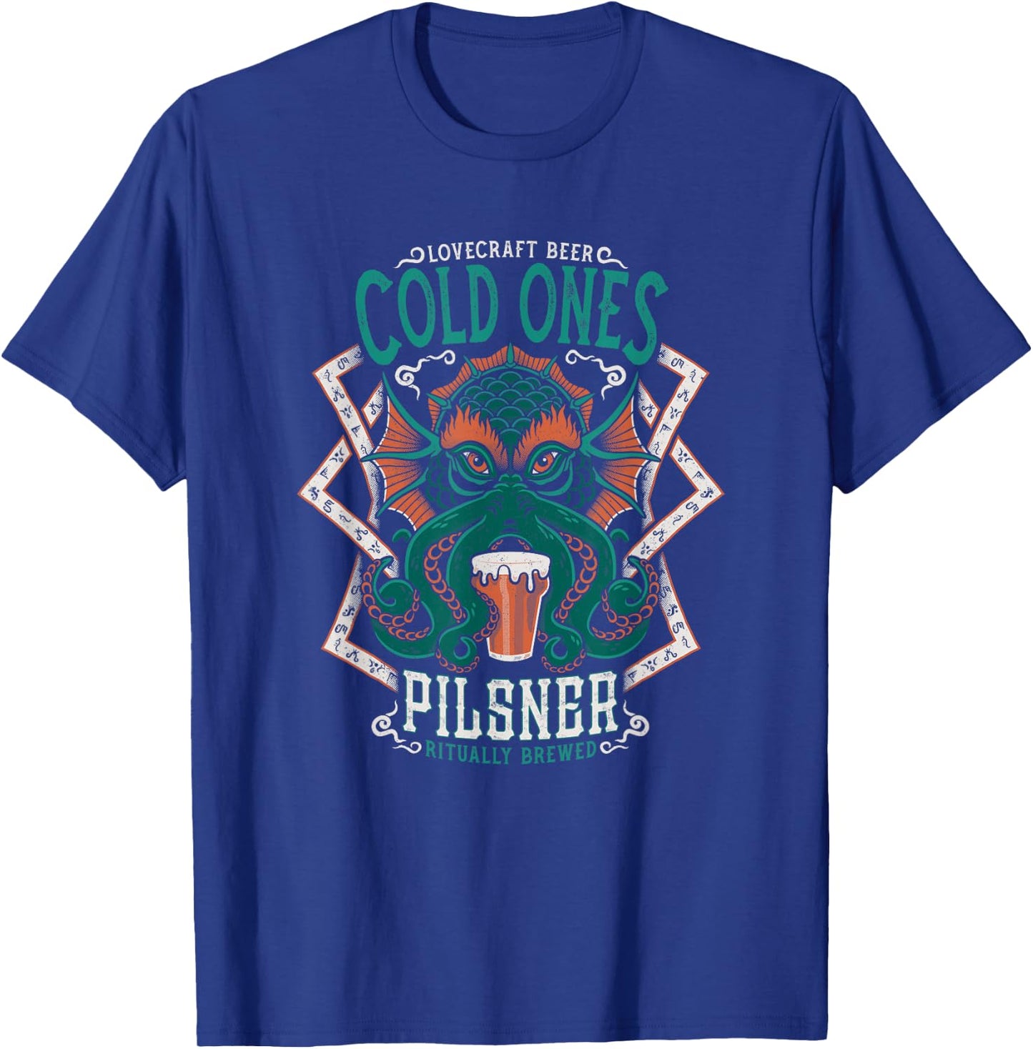 Lovecraft Beer Label - Cthulhu Tattoo - Vintage Distressed T-Shirt - T-Shirt | Royal