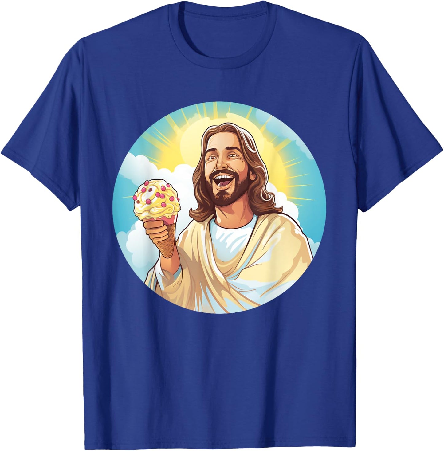 Funny laughing Jesus with Ice Cream for Sweets Lovers Women Kids T-Shirt - T-Shirt | Royal