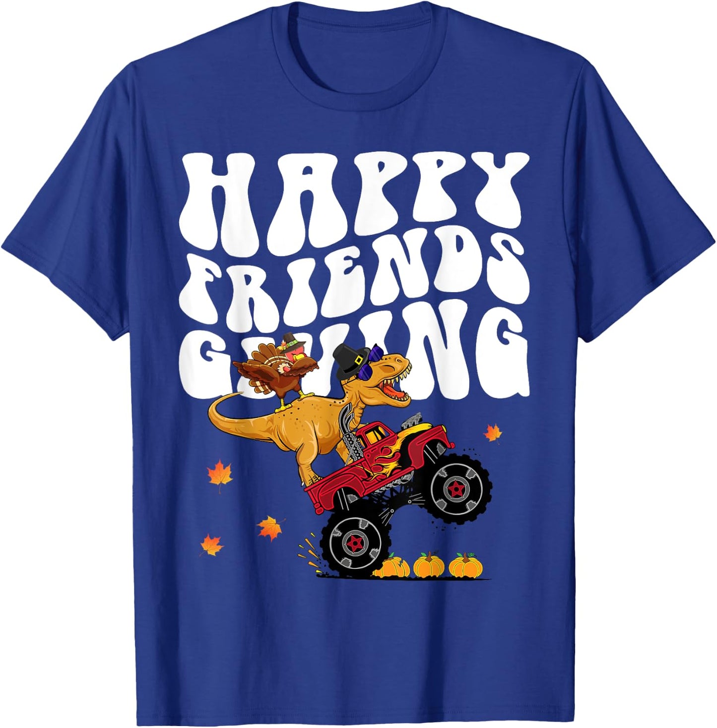 Funny Happy Friendsgiving Monster Truck Dinosaur Turkey Dab T-Shirt - T-Shirt | Royal