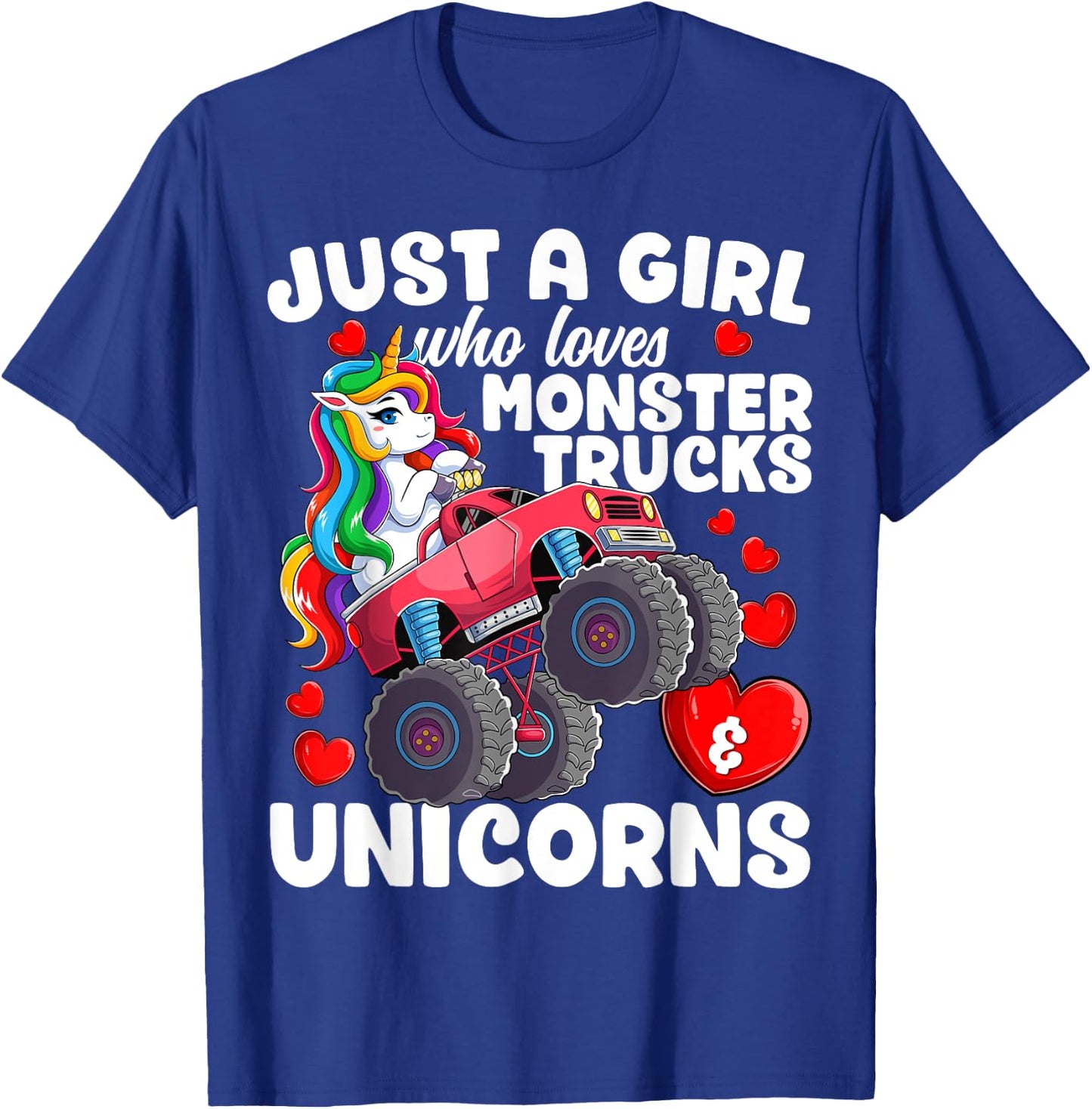 Just a Girl Who Loves Monster Trucks and Unicorns Girls T-Shirt - T-Shirt | Royal