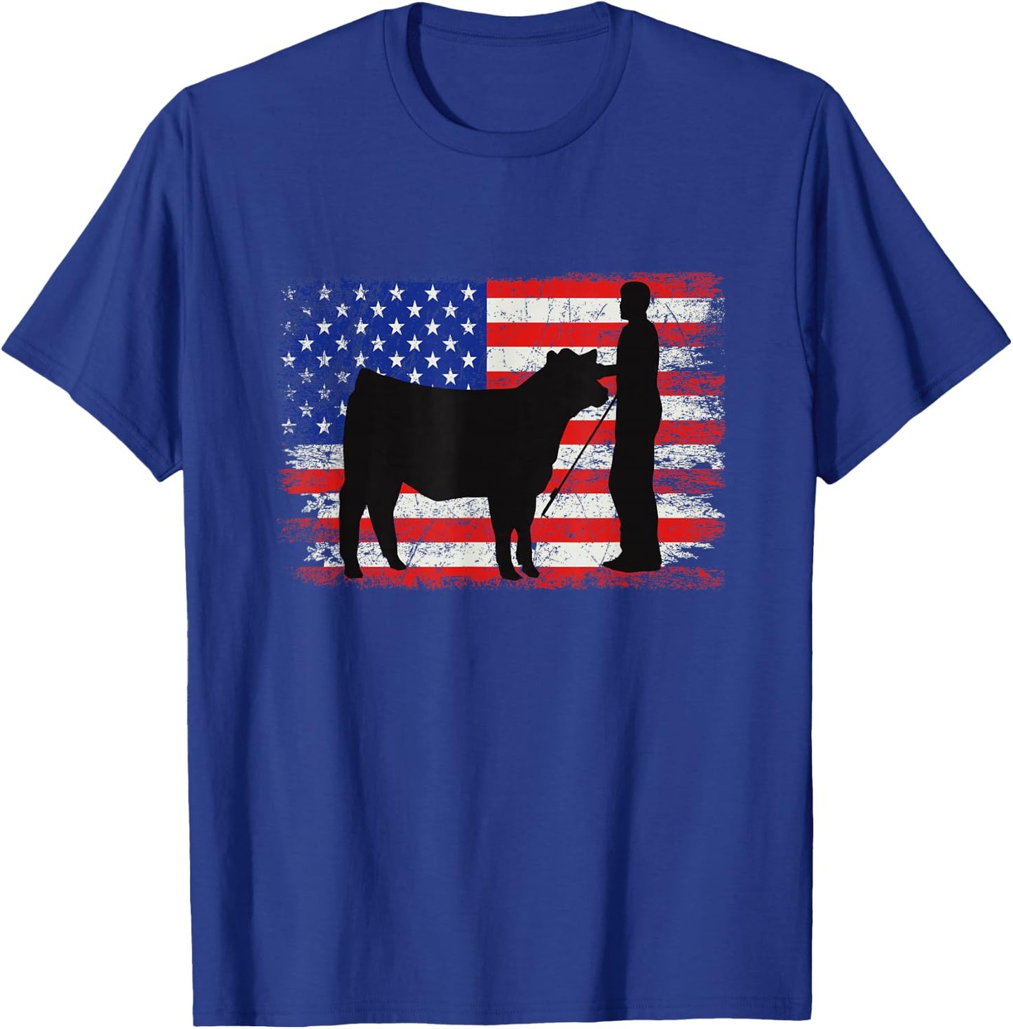 Cattle American Patriotic USA Flag - Fun Cattle Show T-Shirt - T-Shirt | Royal