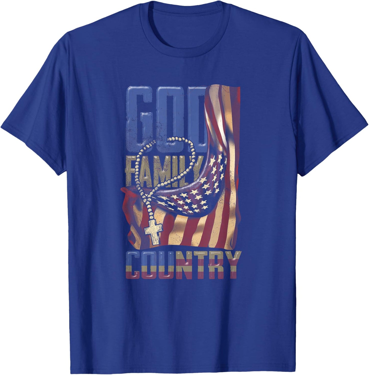 God Family Country US Flag Patriotic Christian Jesus T-Shirt - T-Shirt | Royal