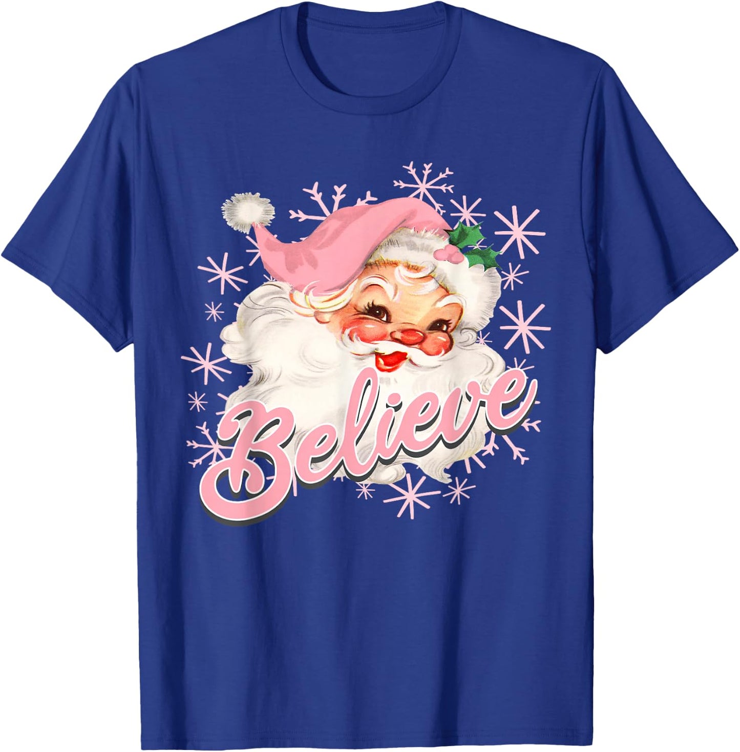 Vintage Pink Santa Claus Believe Christmas Holiday Kids T-Shirt - T-Shirt | Royal