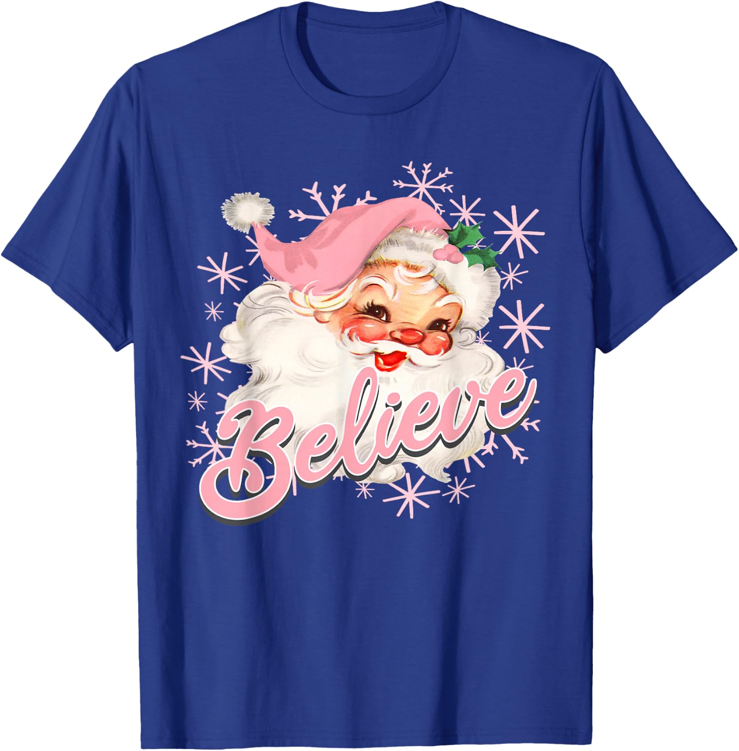 Vintage Pink Santa Claus Believe Christmas Holiday Kids T-Shirt - T-Shirt | Royal