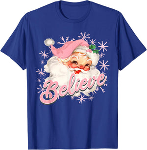 Vintage Pink Santa Claus Believe Christmas Holiday Kids T-Shirt - T-Shirt | Royal