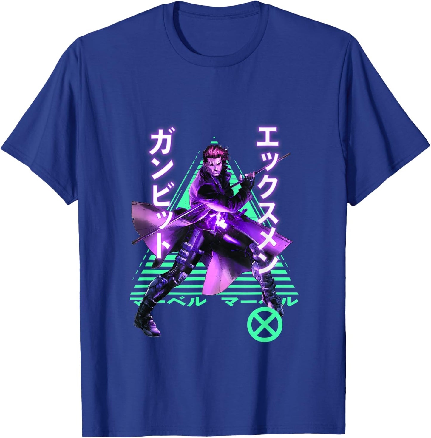 Marvel X-Men Anime Style Gambit Neon Kanji Portrait T-Shirt - T-Shirt | Royal
