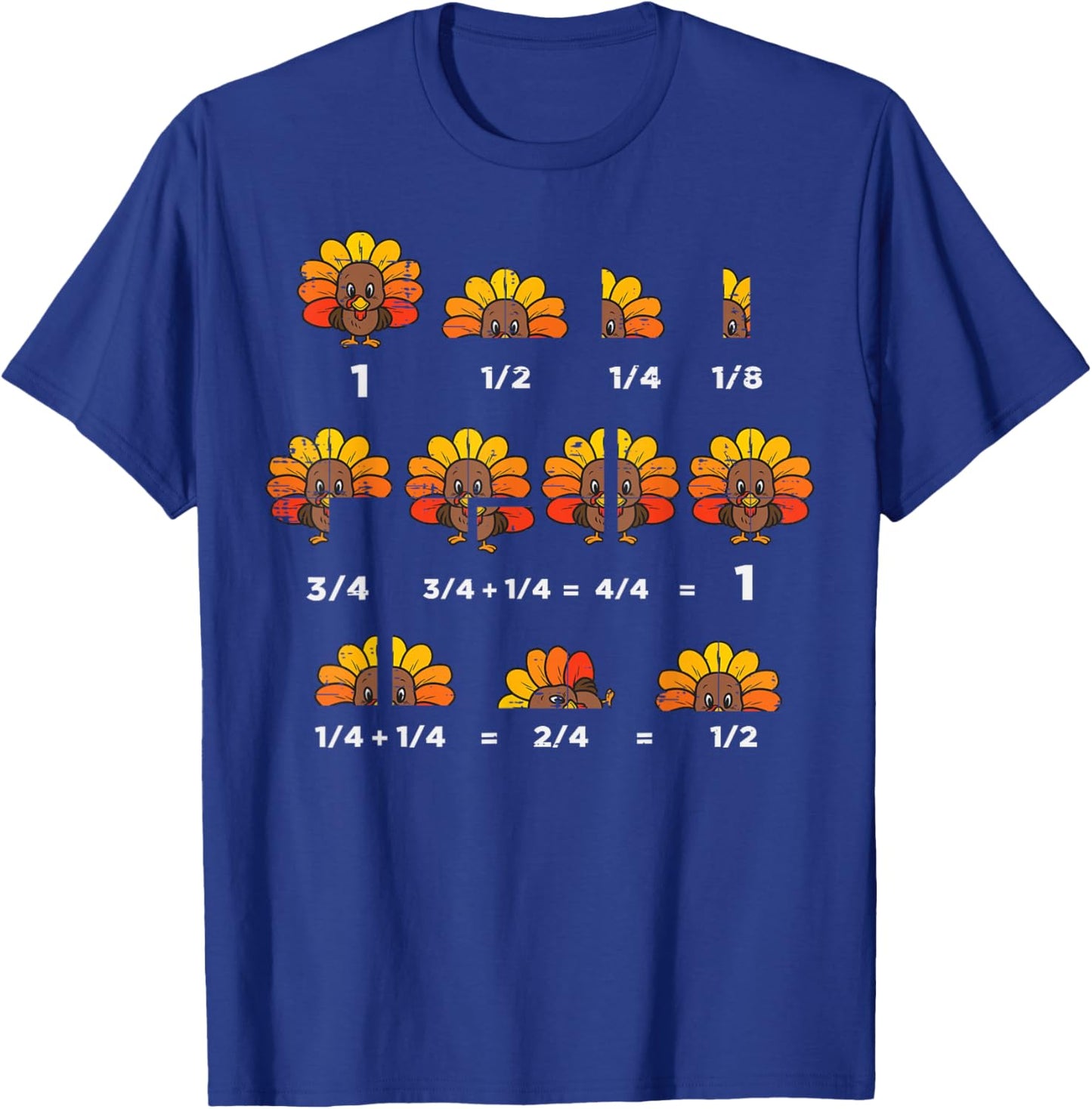 Thanksgiving Turkey Math Fraction Funny Teacher Men Women T-Shirt - T-Shirt | Royal