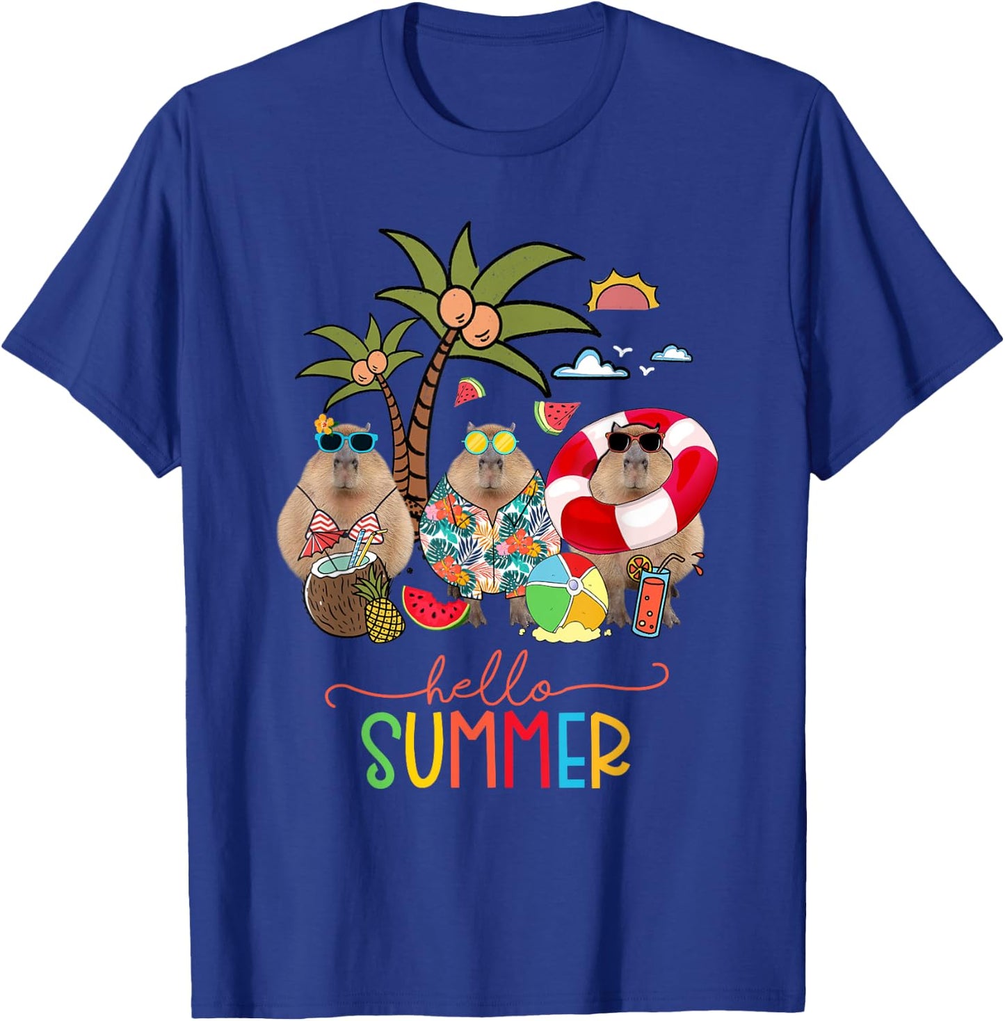 Capybara Shirt Hello Summer Last Day Of School Women Kids T-Shirt - T-Shirt | Royal