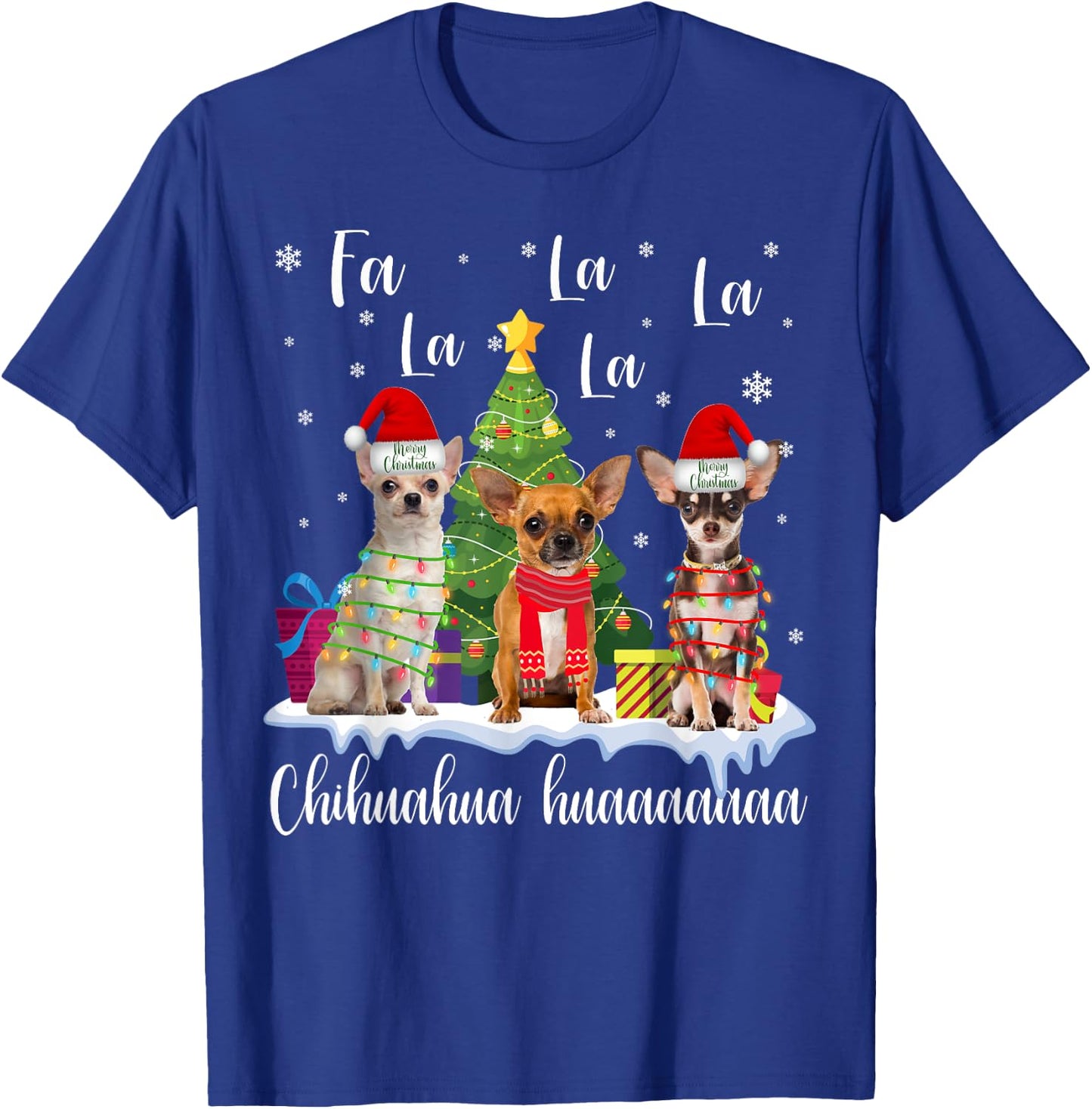 Chihuahua Dog Xmas Fa La La La Funny Ugly Christmas Sweater T-Shirt - T-Shirt | Royal